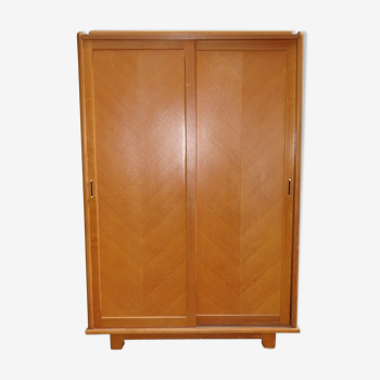 Wardrobe 1950 light oak sliding doors