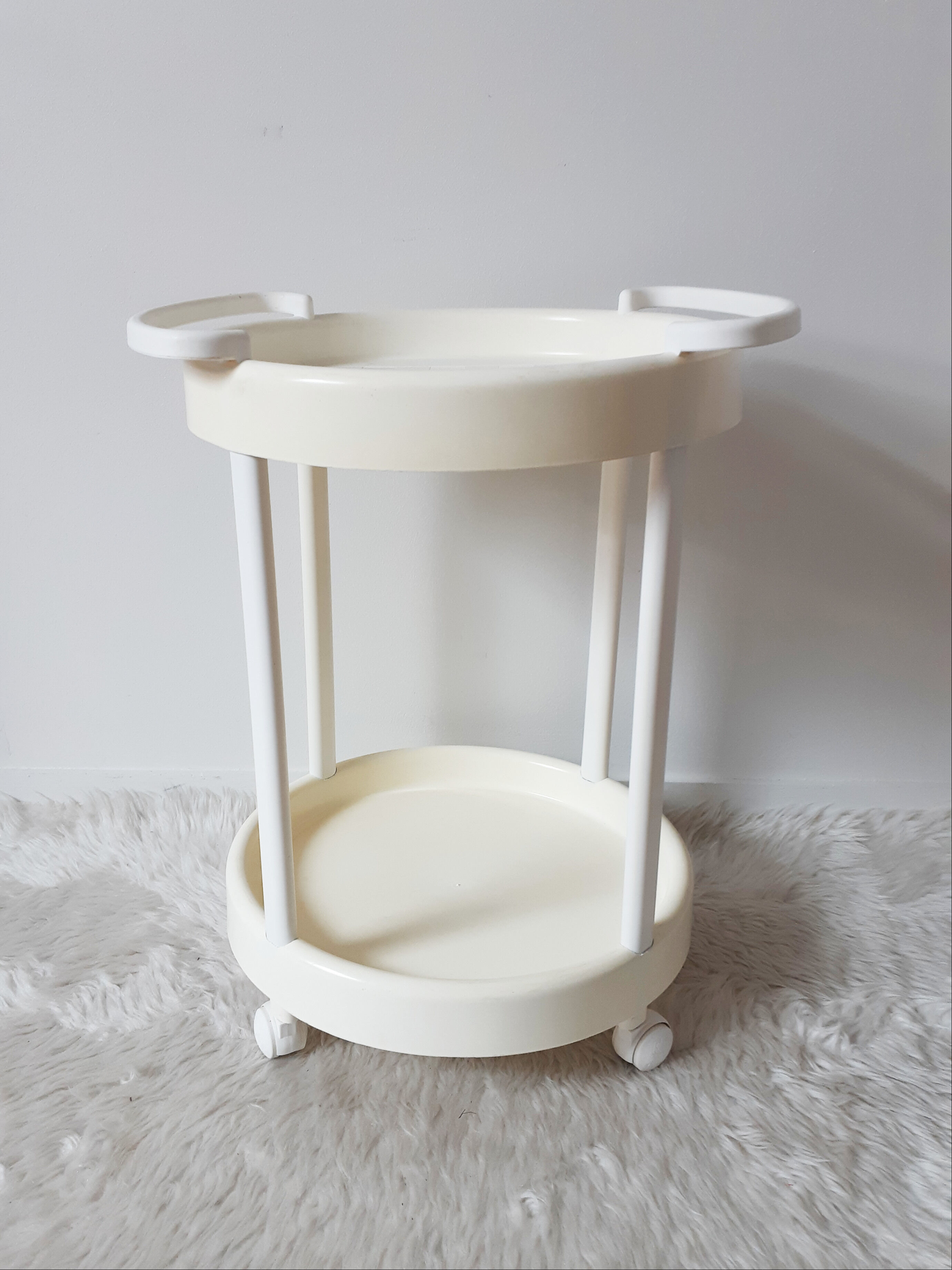 Vintage bar table, white plastic, round table, 70s, Simo, made in Italy
