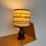 Wooden lamp with wool and plastic lampshade 70s