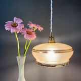 Suspension abat-jour vintage en verre granité jaune et doré