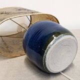 Lampe en grès émaillé bleu indigo et résine vers 1960