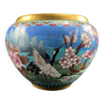 Cache pot en émail cloisonné à décor floral au héron Chine Japon