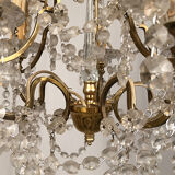 Lustre à pampilles à cinq bras de lumière, métal doré, fin XIXe