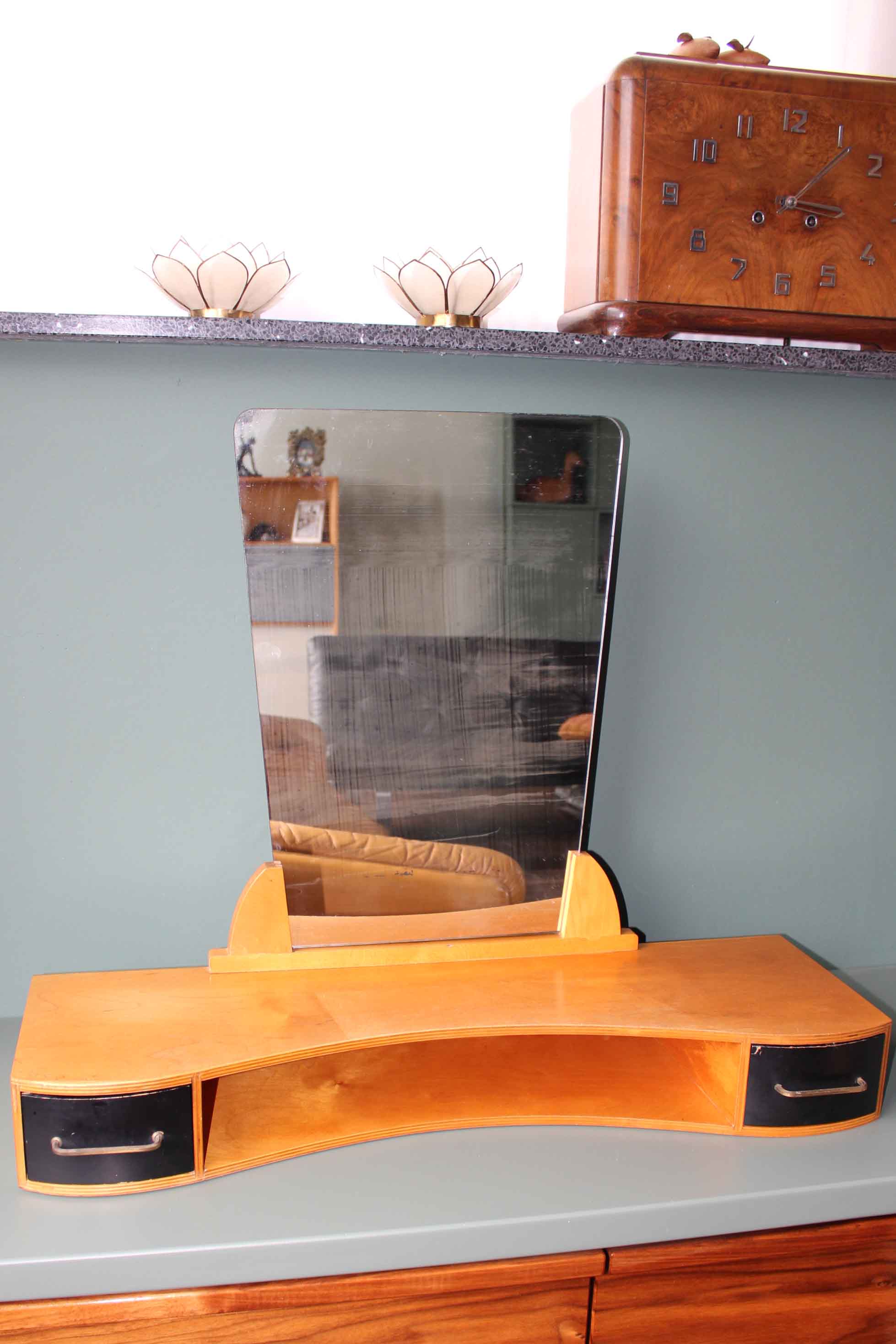 Commode miroir suspendu en hêtre vintage avec 2 tiroirs, années 1950