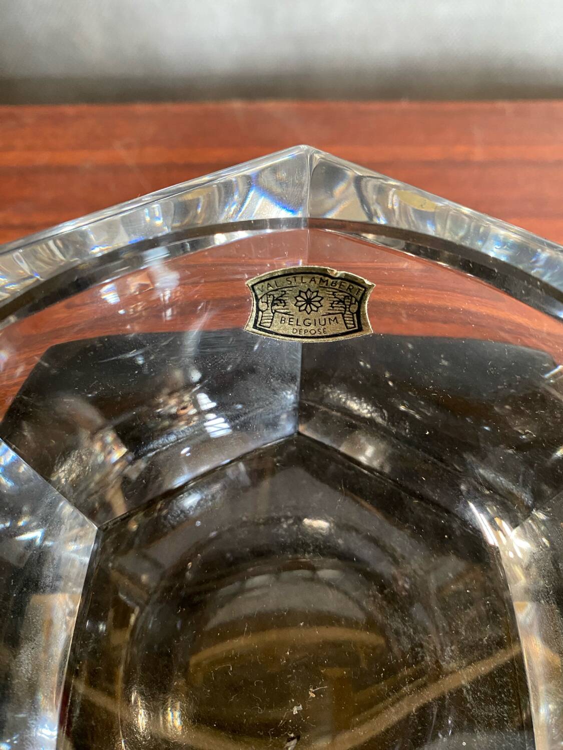 Old Val St Lambert Crystal Ashtray + Le Tanneur Leather Holder + Box