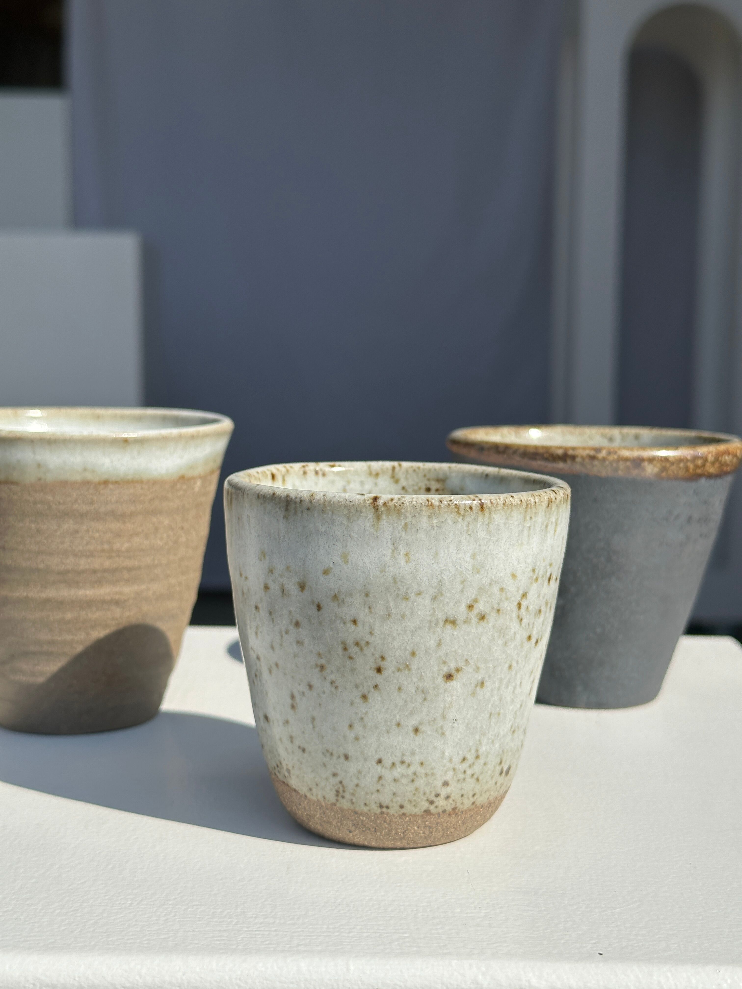 Set of 3 cups / mug in Indonesian ceramic (black, matte brown & speckled glazed)