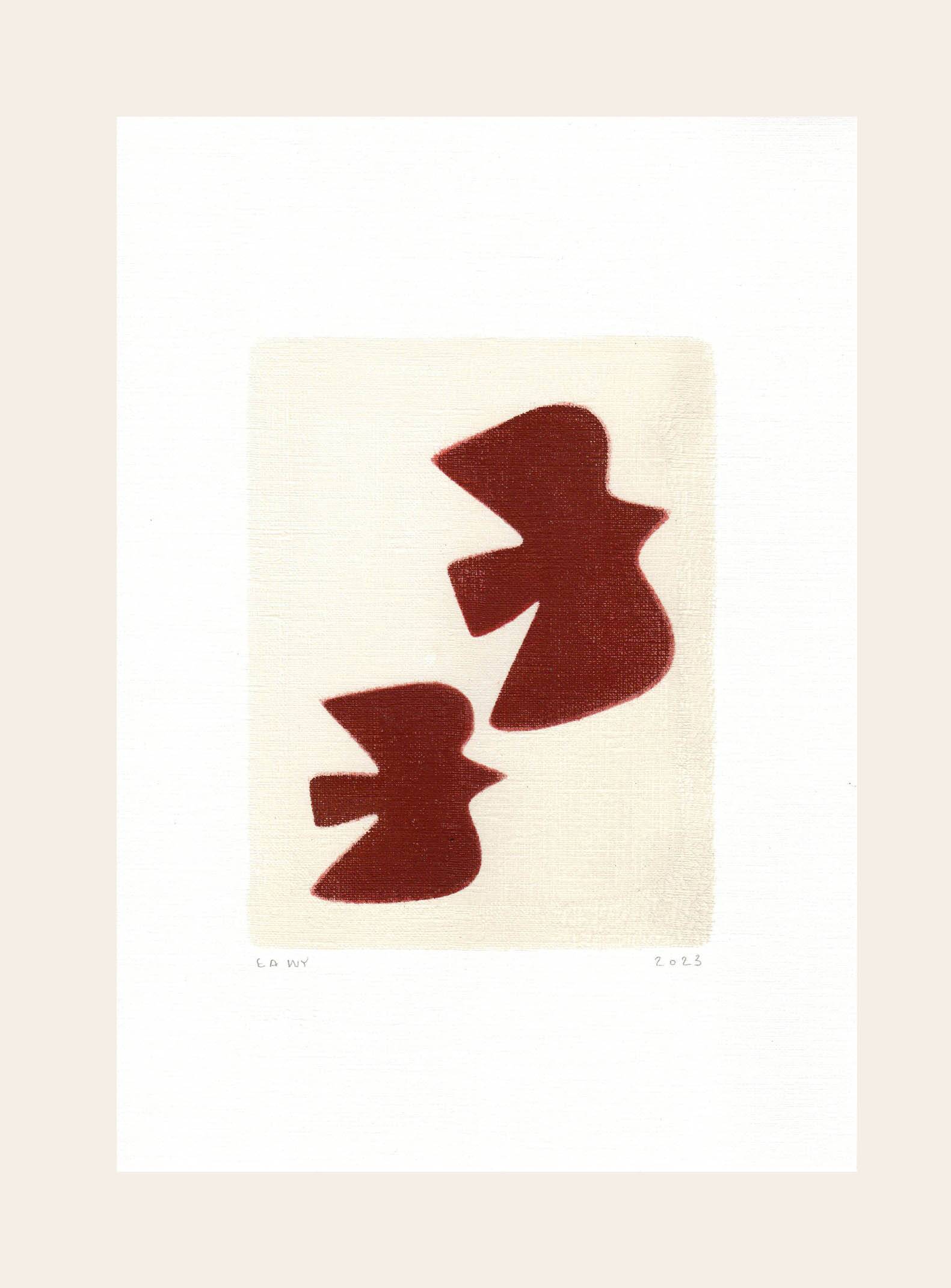 Birds illustration - dark terracotta - signed eawy