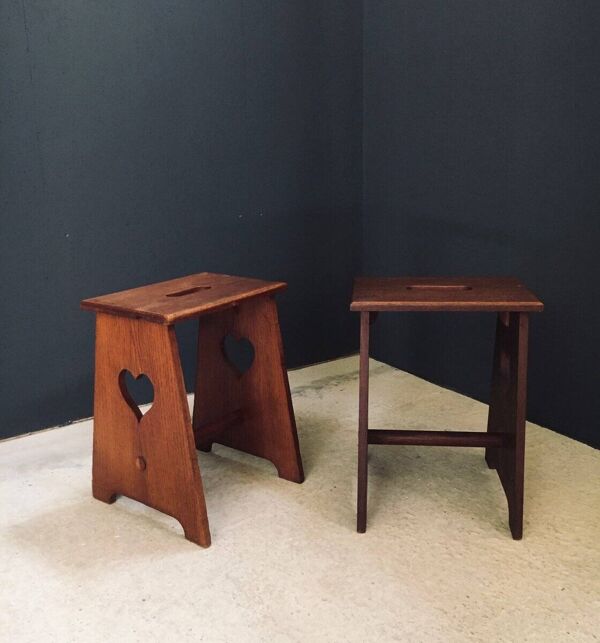 Arts & Crafts Heart Stools, Belgium, 1920s, Set of 2
