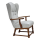 1950s, Danish high-backed armchair, reupholstered, wool, oak wood.