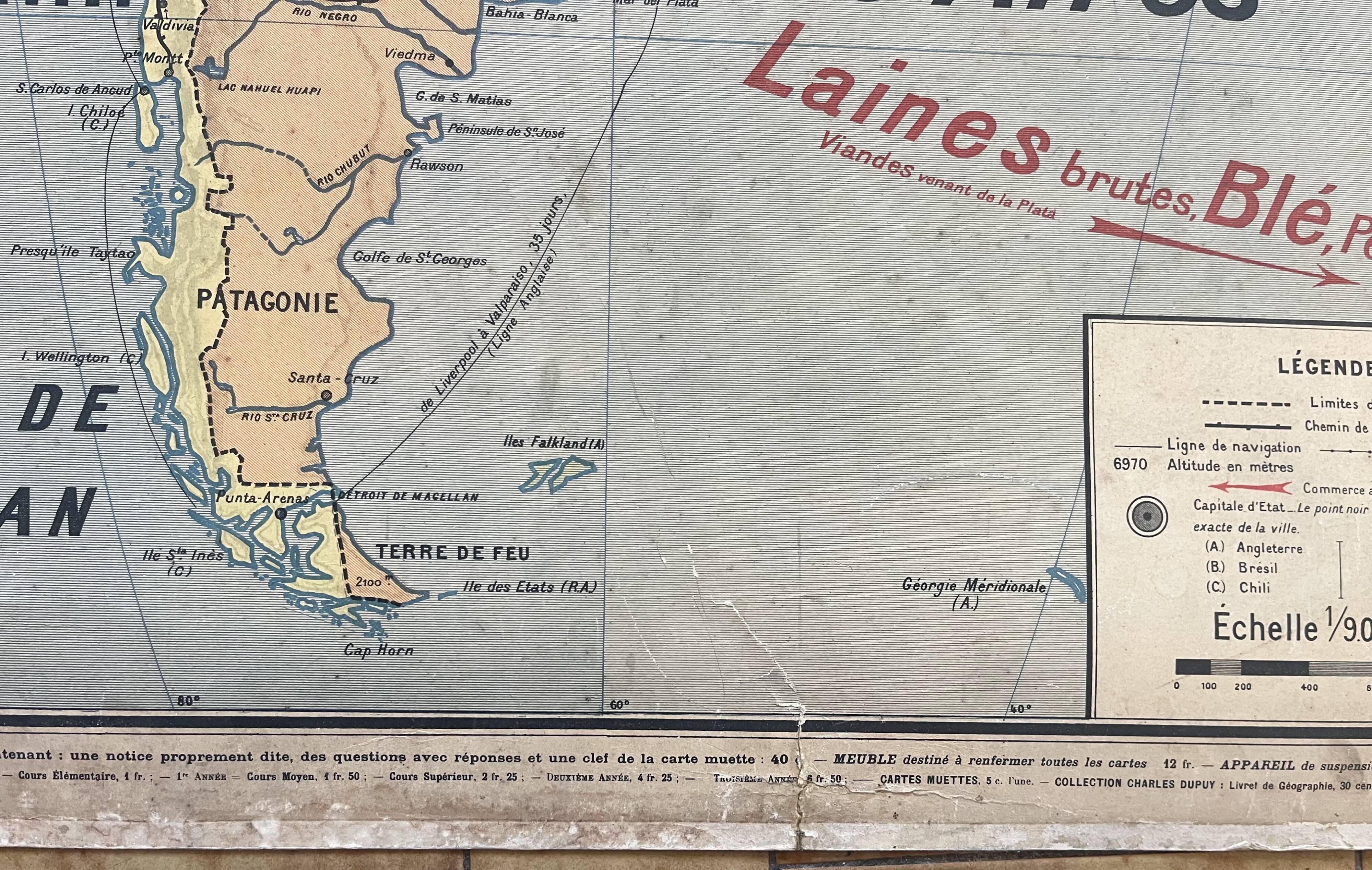 Old school map Vidal-Lablache 20, Mézières, T18, 1900 South America