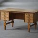 Free-standing oak desk by Henning Kjærnulf, mid-century Danish modernism, 1950s.