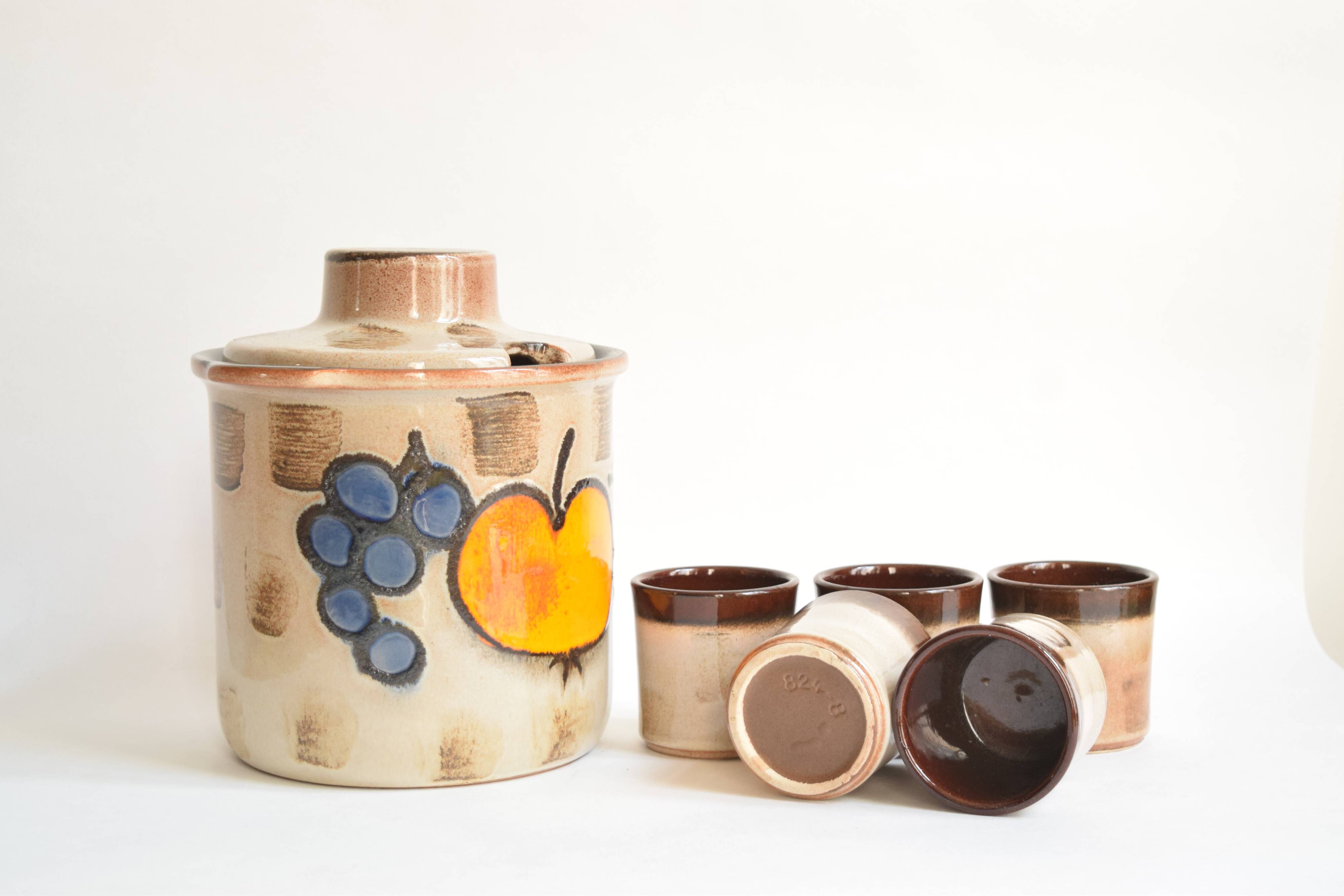 Scheurich Keramik - Model 860 - Vintage Cocktail Set - 1 Large Jug + 5 Cups - West Germany