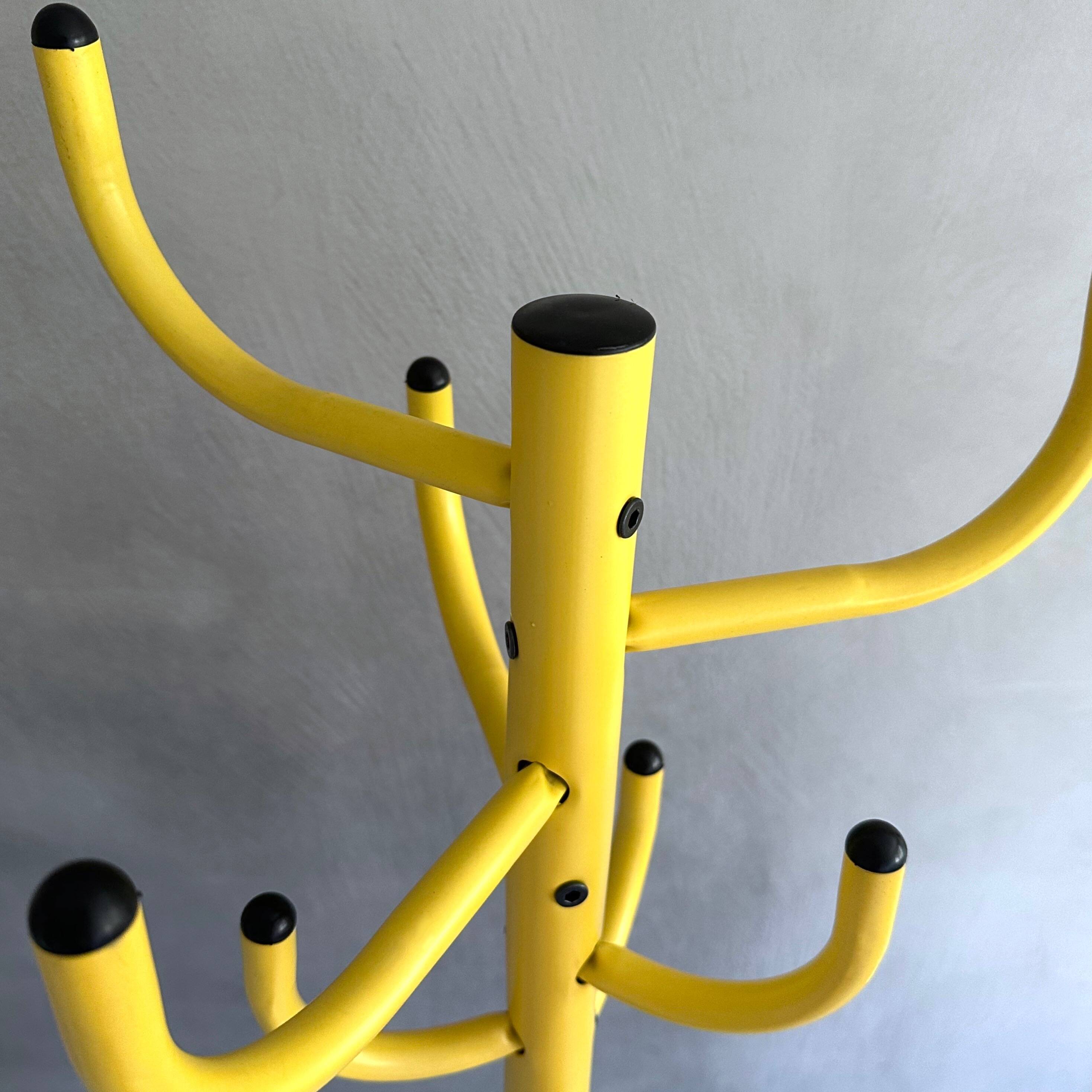 Vintage coat rack yellow, coat rack metall, 80's