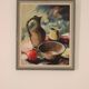 Huile sur toile suédoise originale vintage – nature morte avec vase et fleurs