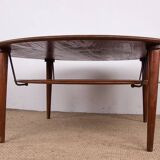 Danish round coffee table in teak, brass and cane, model FD 515 by Peter Hvidt 1960.