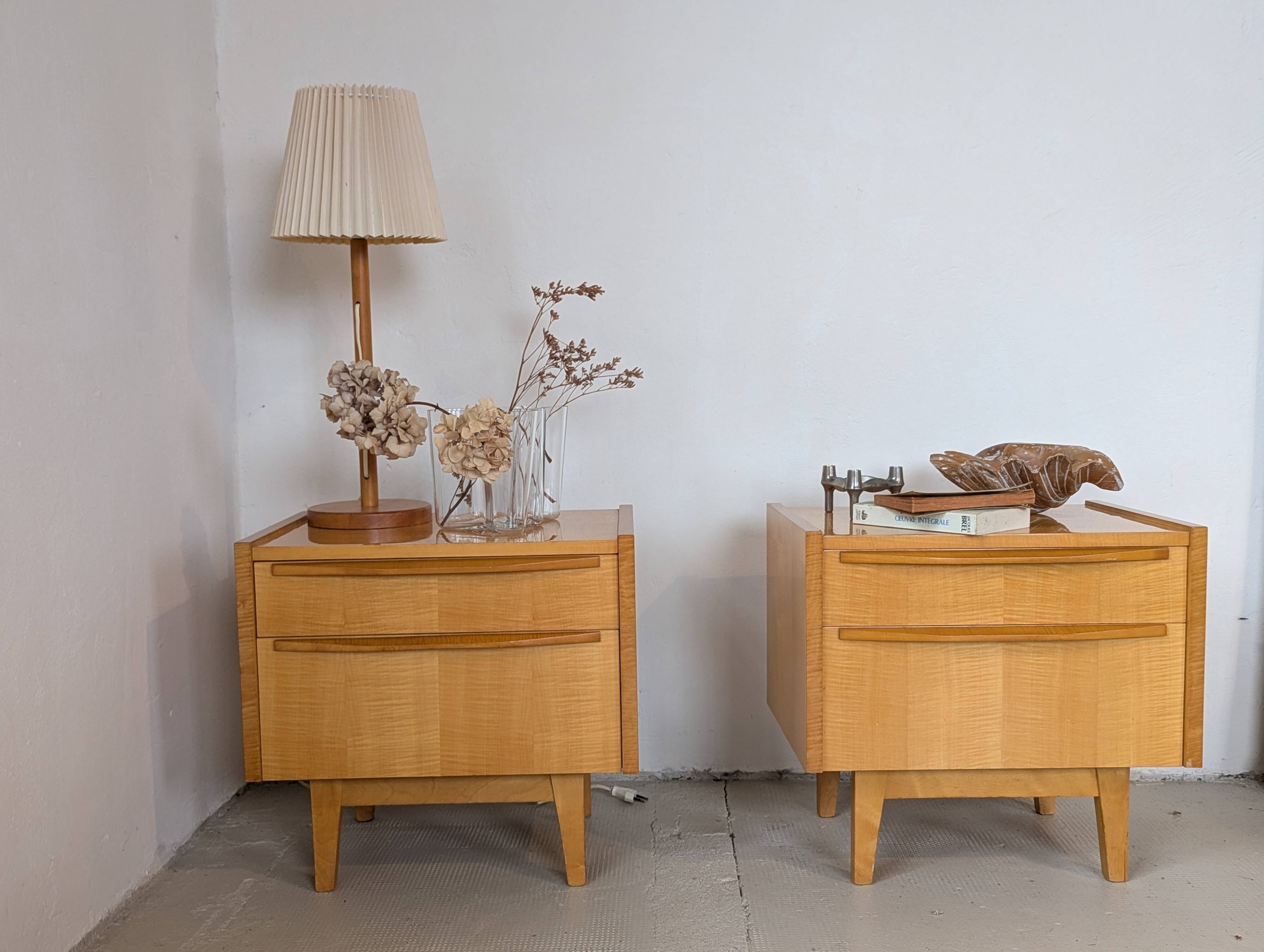 Pair of bedside tables in light wood