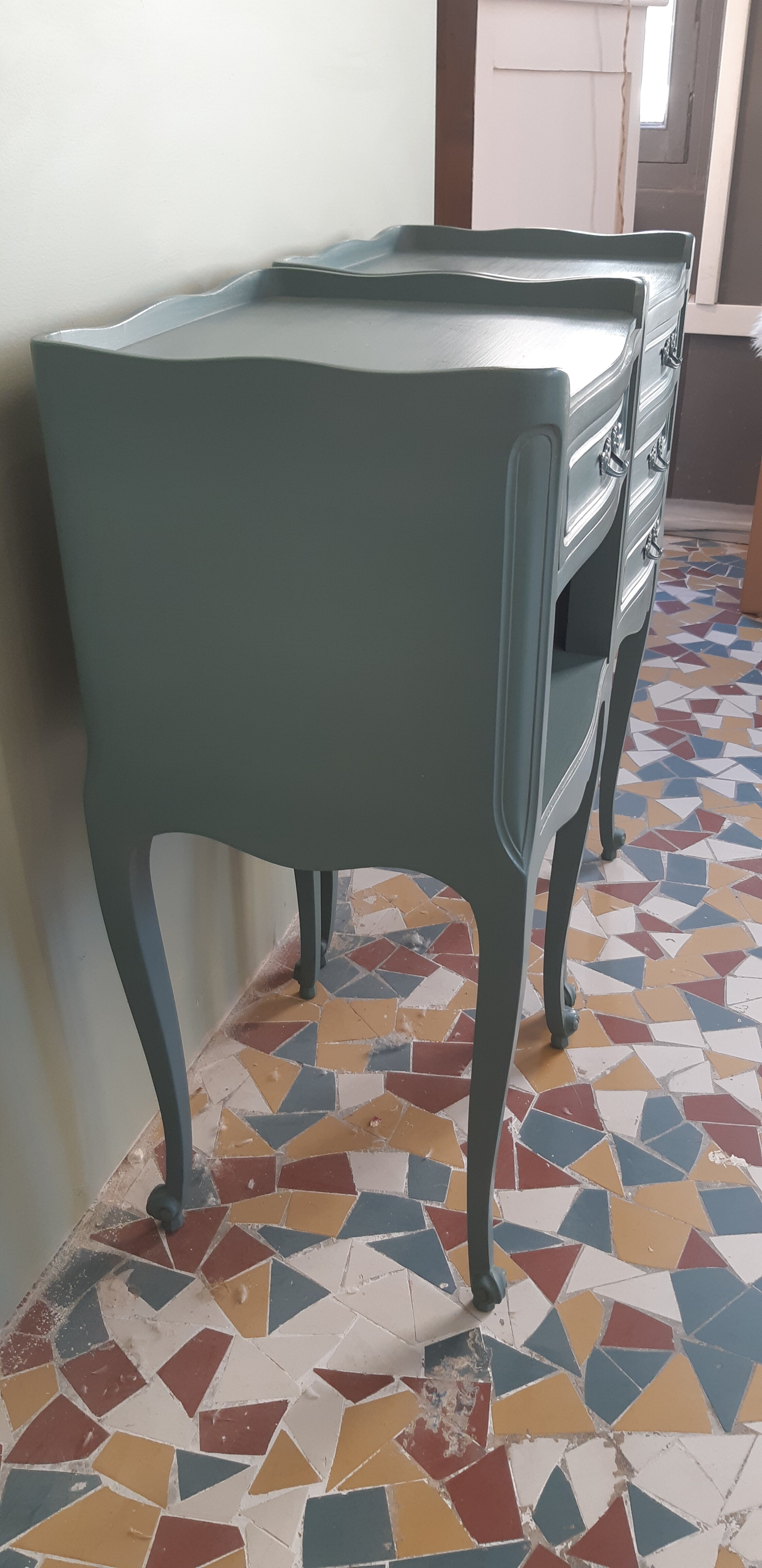 Pair of bedside tables revisited in blue