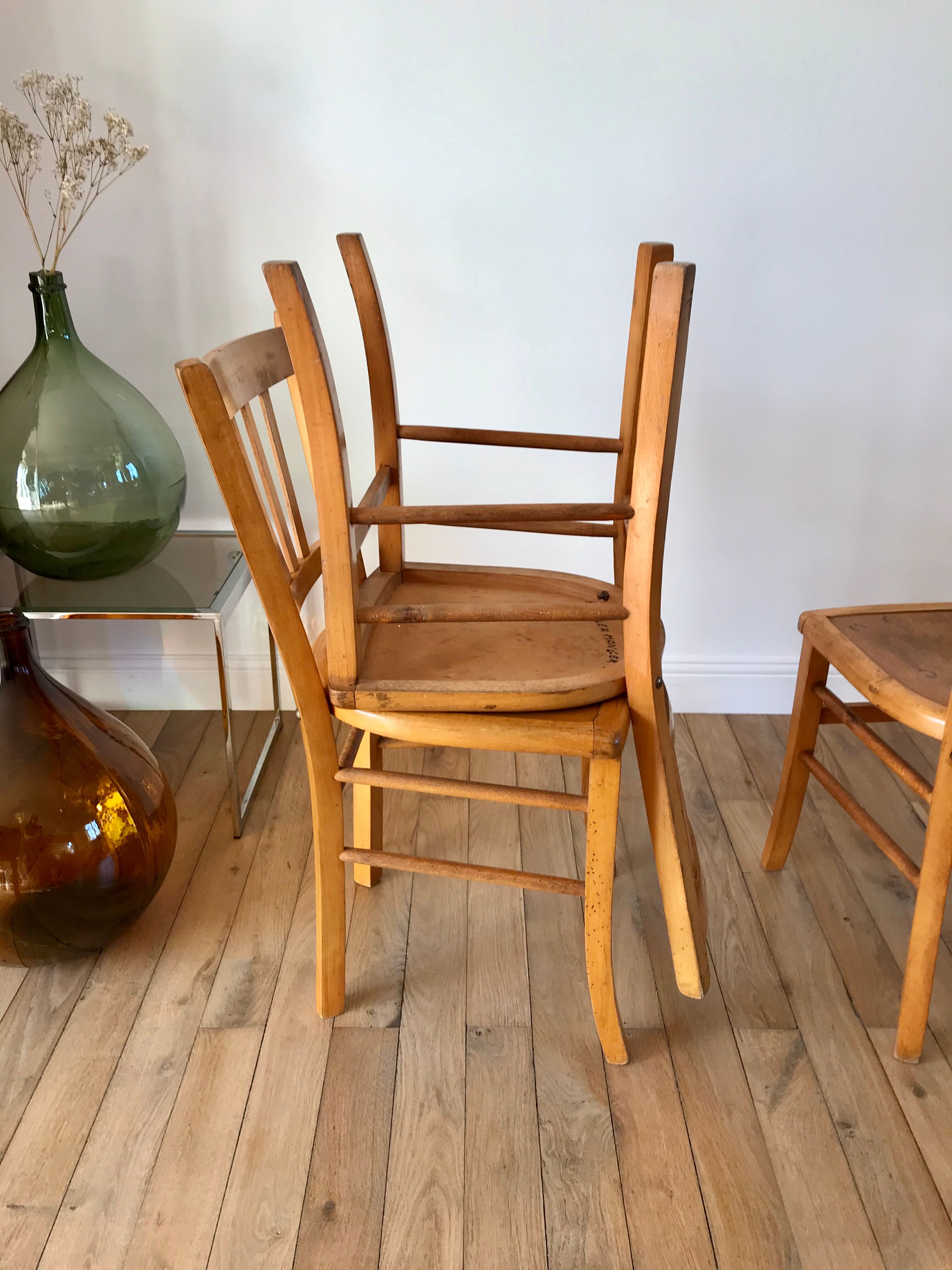 Set of 4 bistro chairs in beech wood 50s
