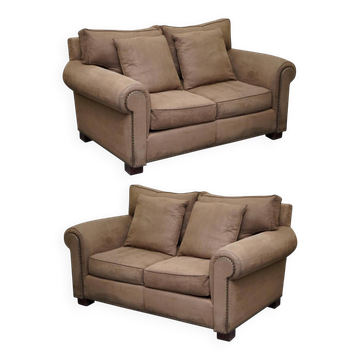 Ralph Lauren Jamaica velvet sofa pair with feather cushions.