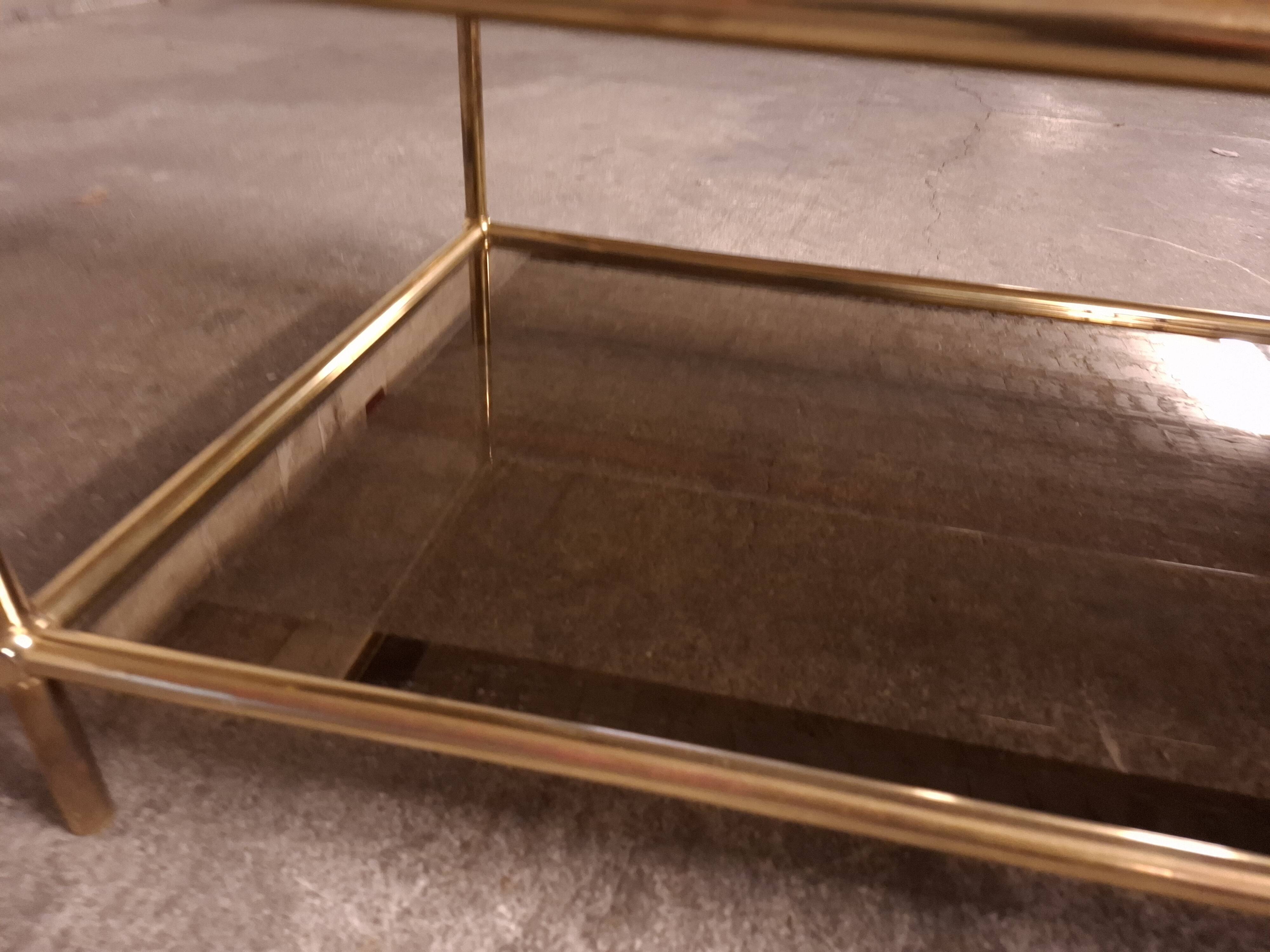 Vintage 80's brass coffee table, glass tops