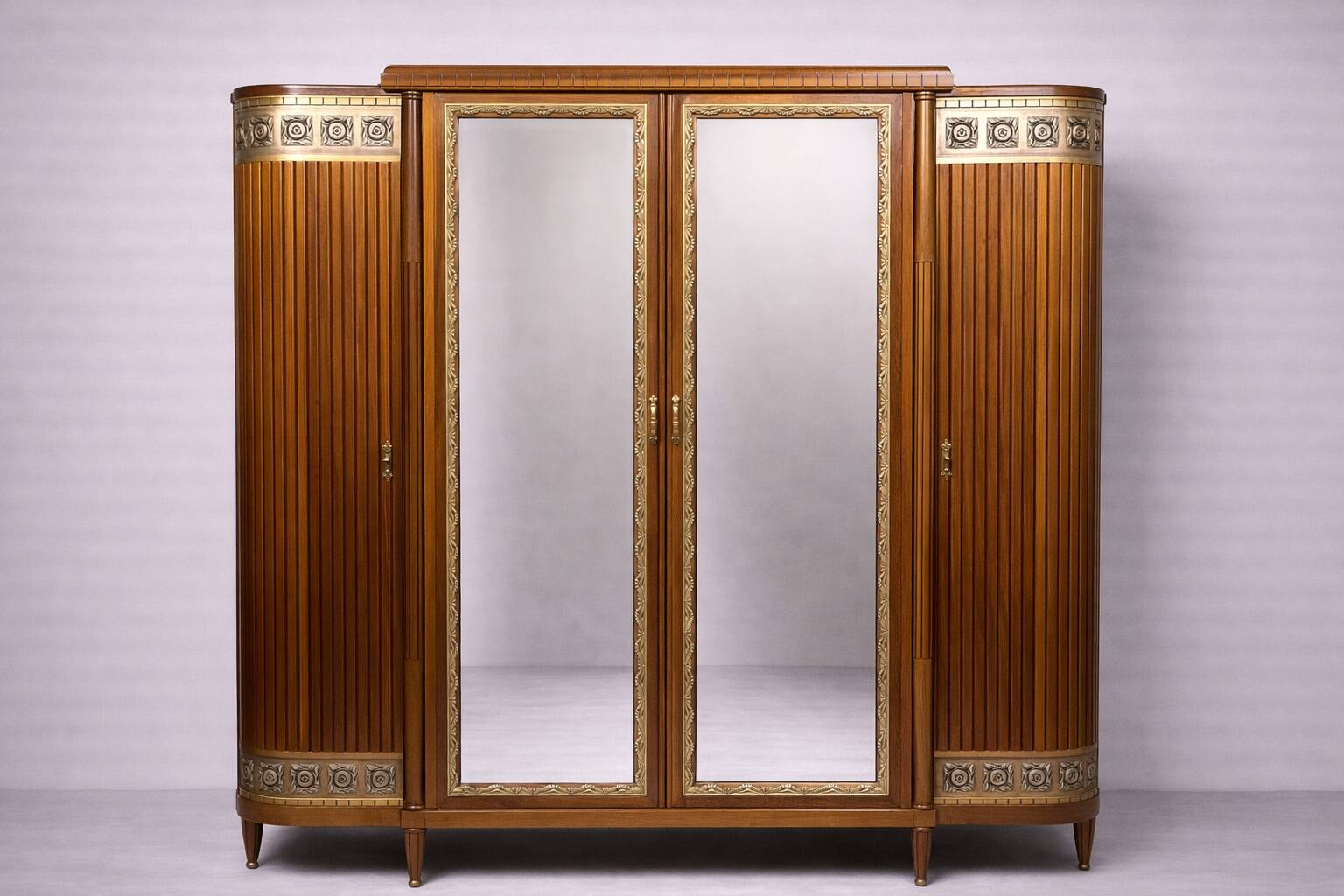 Large Art Deco bookcase wardrobe in mahogany and bronze.