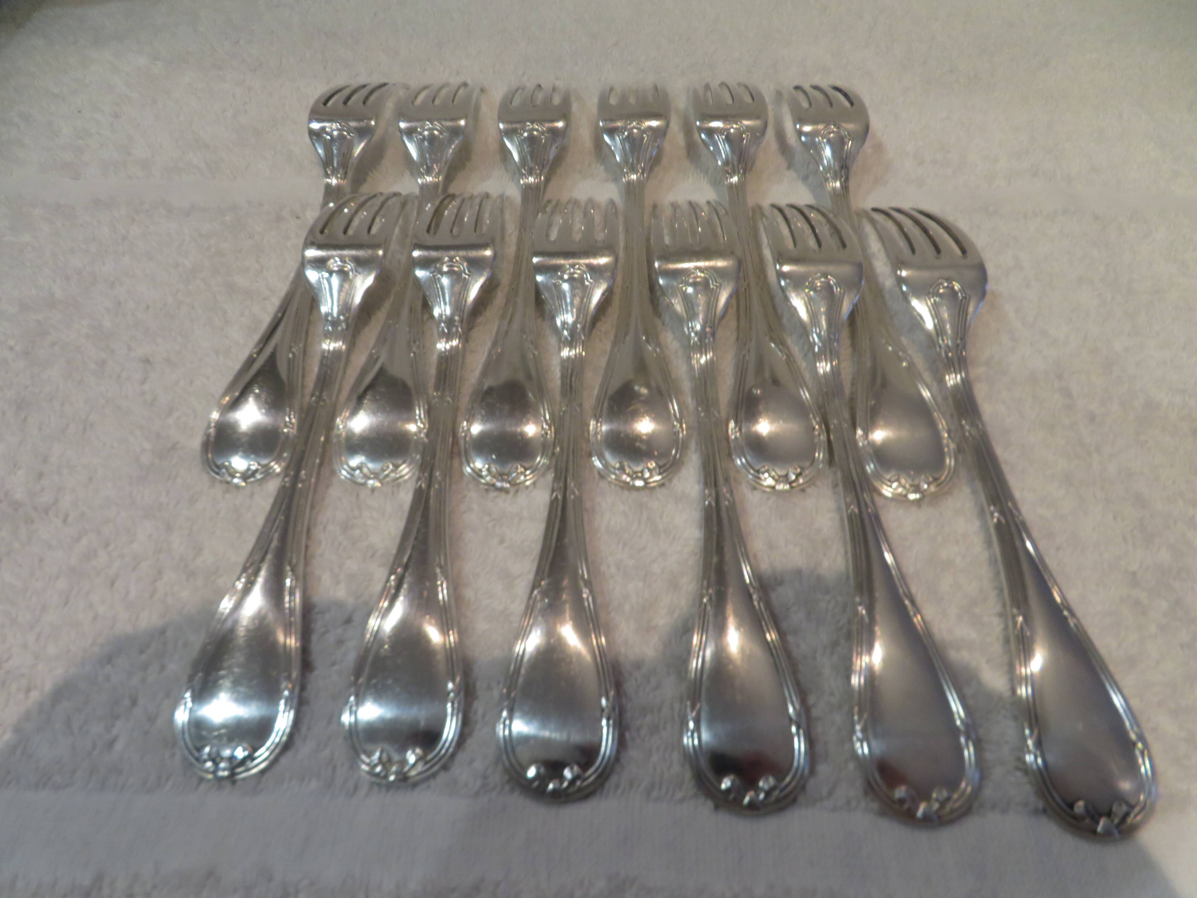 12 silver-plated table forks by Christofle Rubans