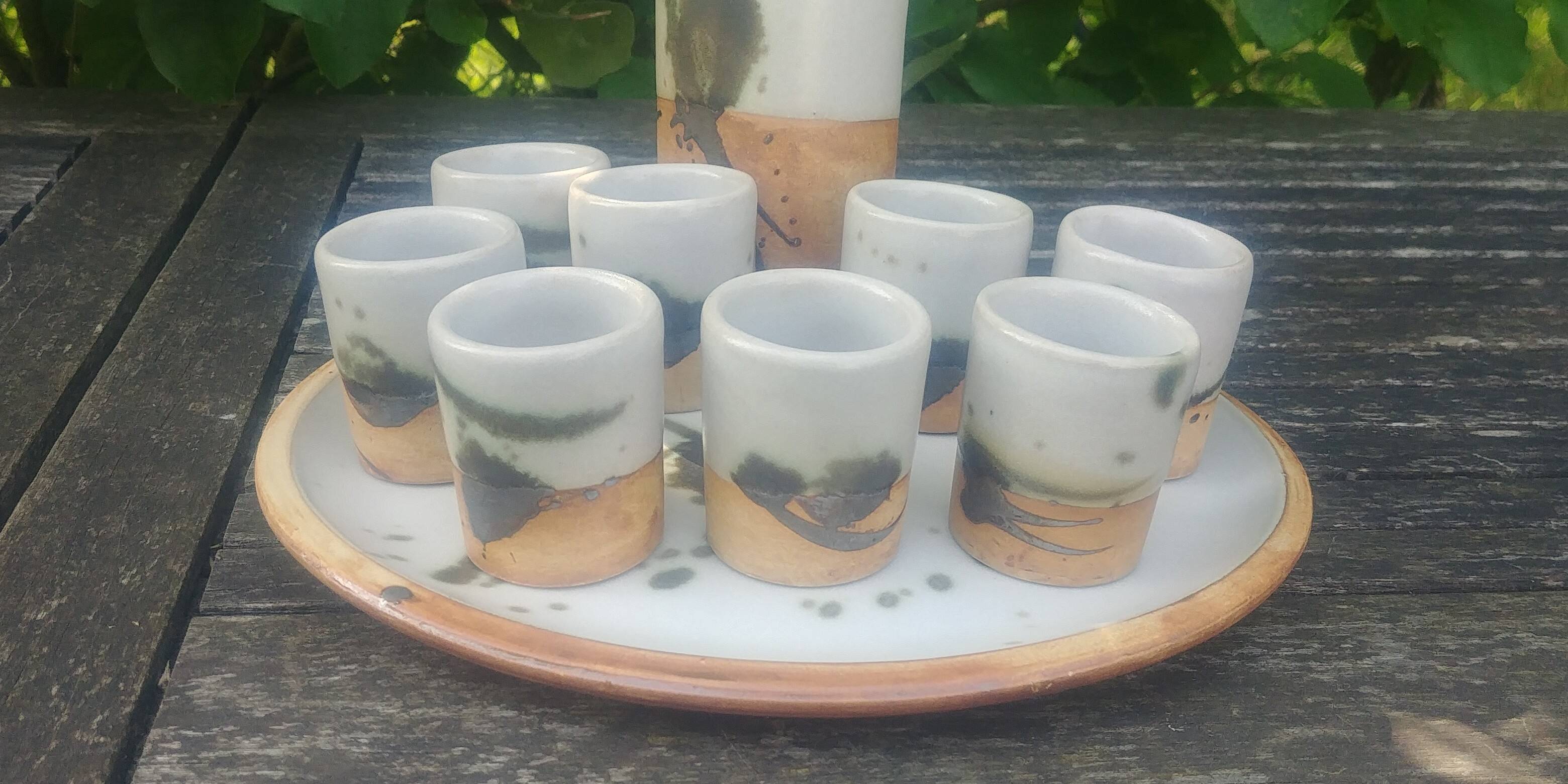 Liqueur set signed La Poterie de la Colombe by Madeleine Brault, year