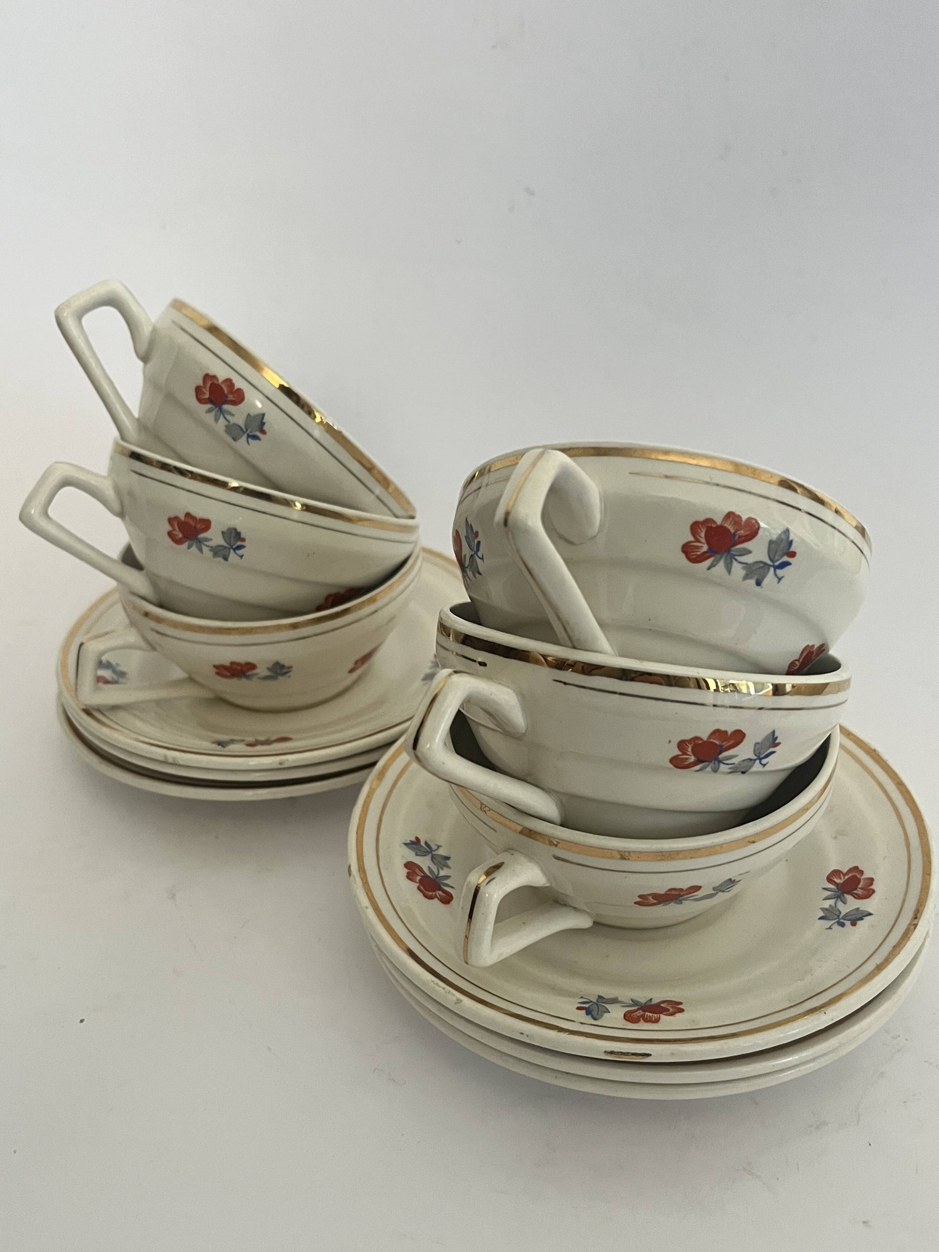 6 cups and saucers - Porcelor Babel Ceranord Saint Amand