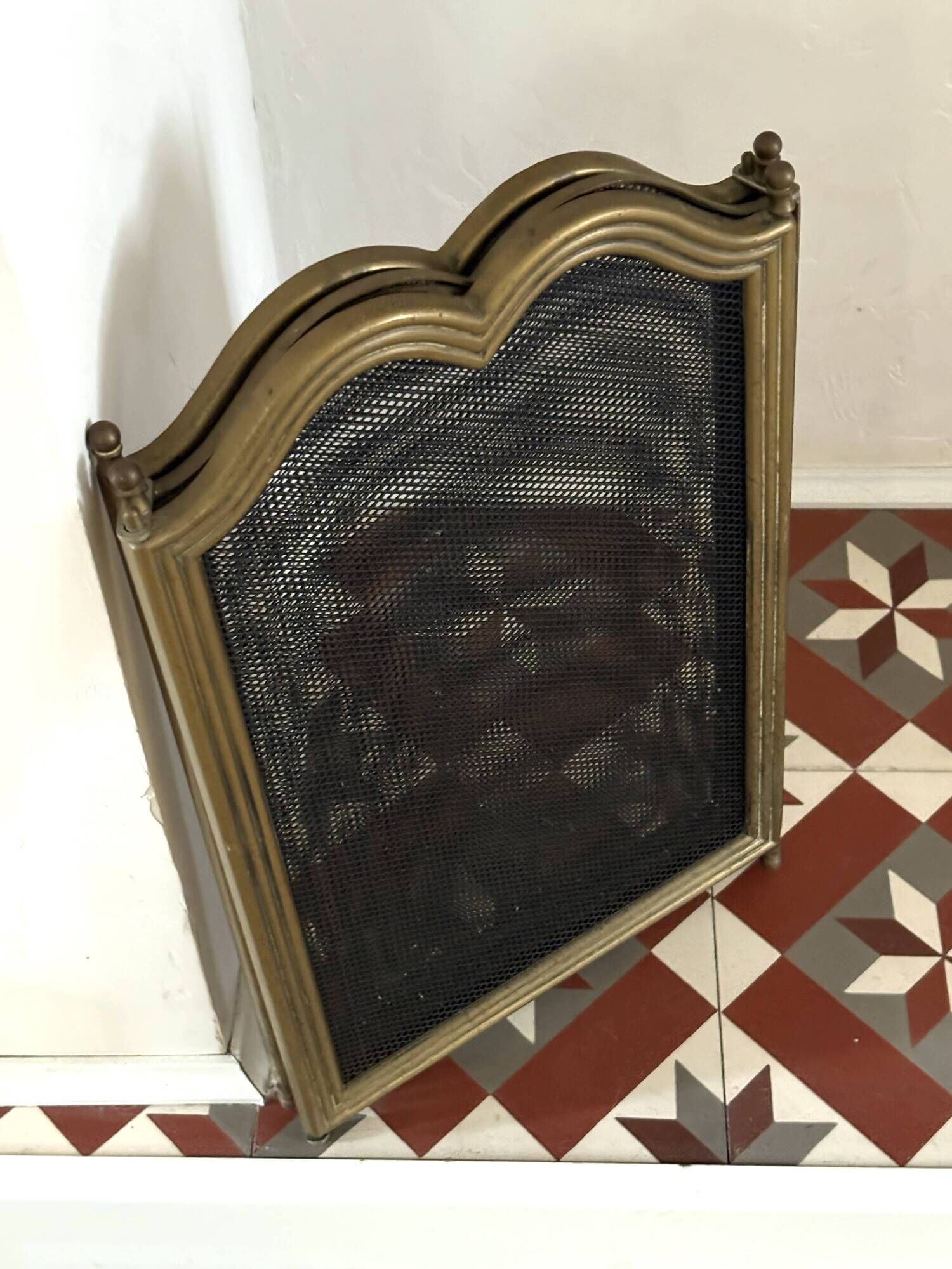 Three-panel solid brass fire screen