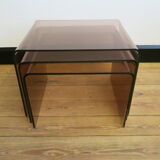 Trio of plexi nesting tables signed Michel Dumas