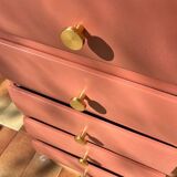 Restored vintage chest of drawers – 1960 – Terracotta & brass – unique piece