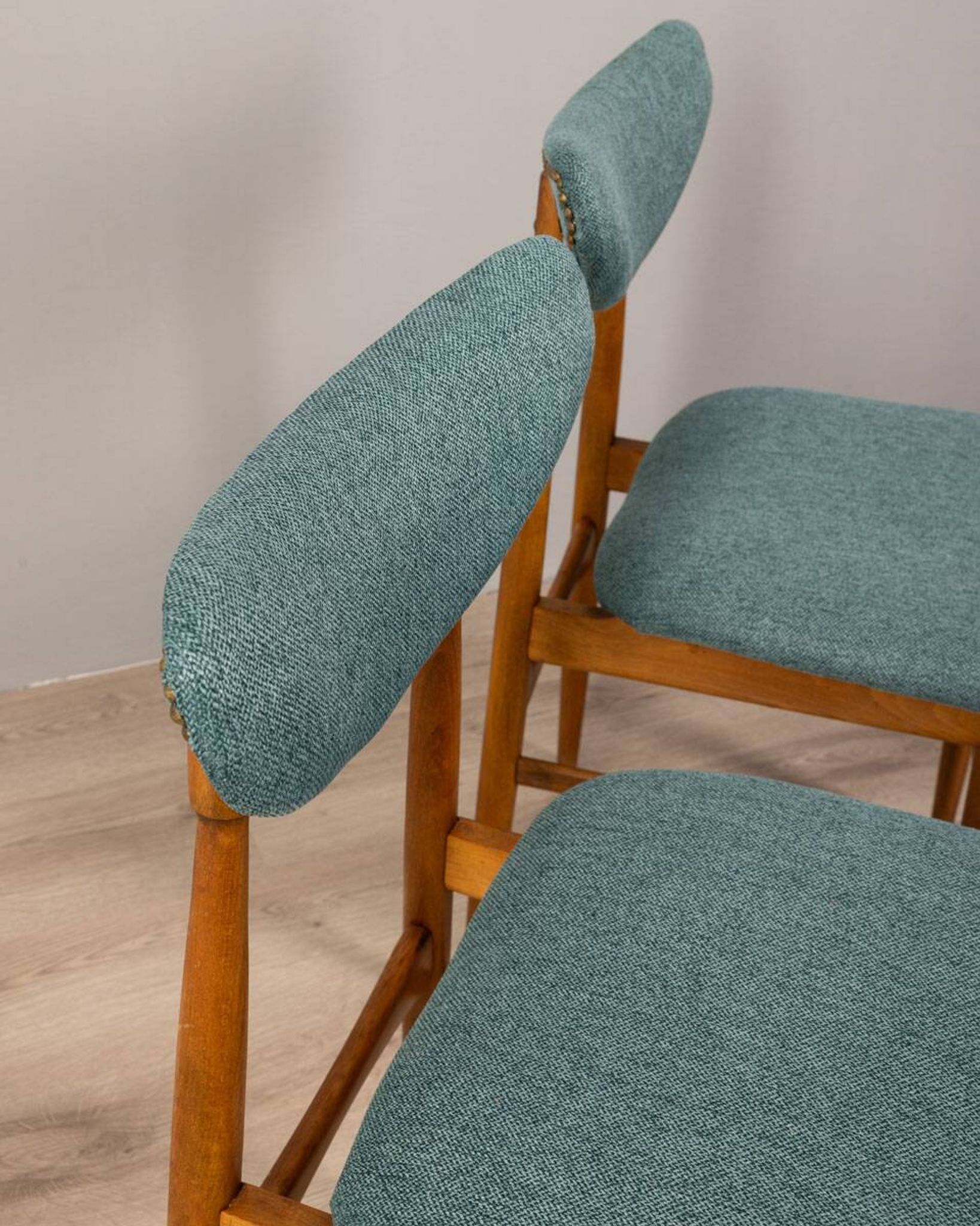 Pair of 60s vintage chairs in green fabric Italian design