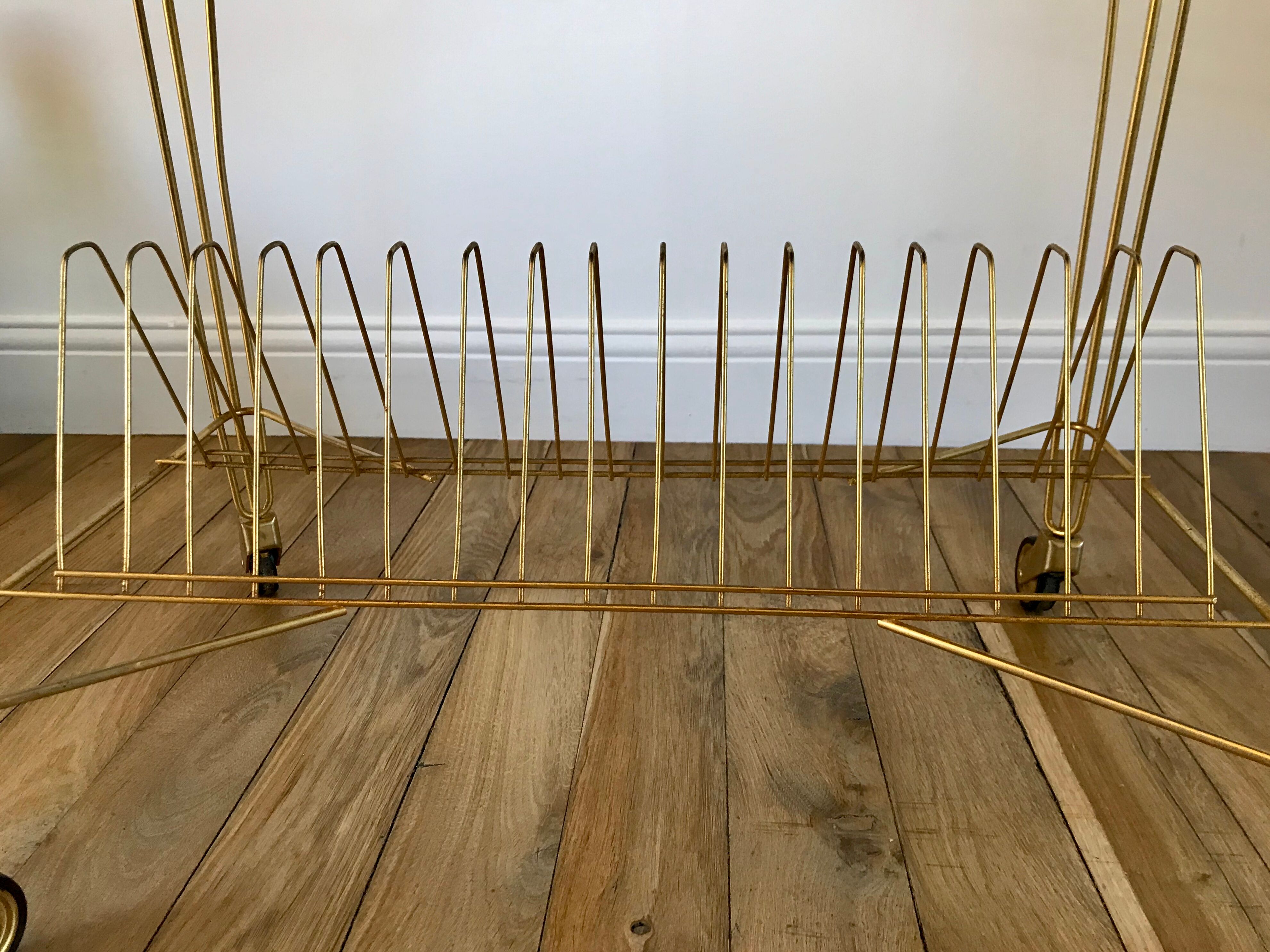 Rolling table vinyl row in formica and gold metal years 60-70