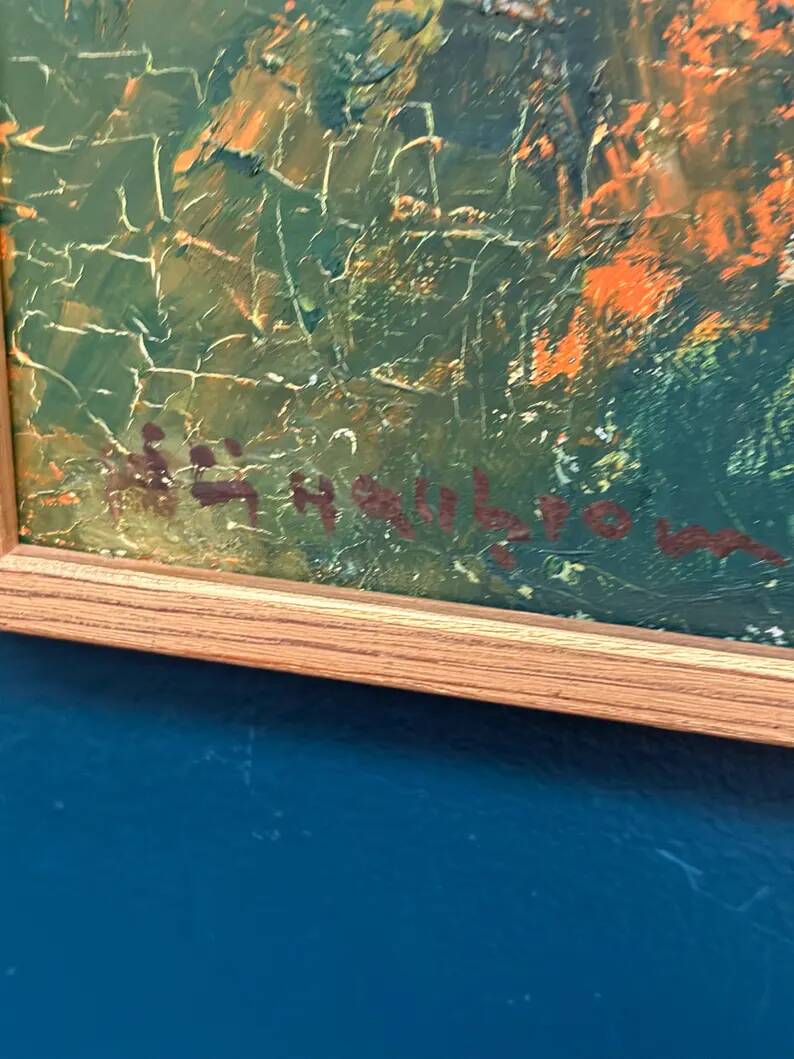 Swedish Oil on Canvas "Autumn Landscape" by Stig Hallblom, Vintage & Framed