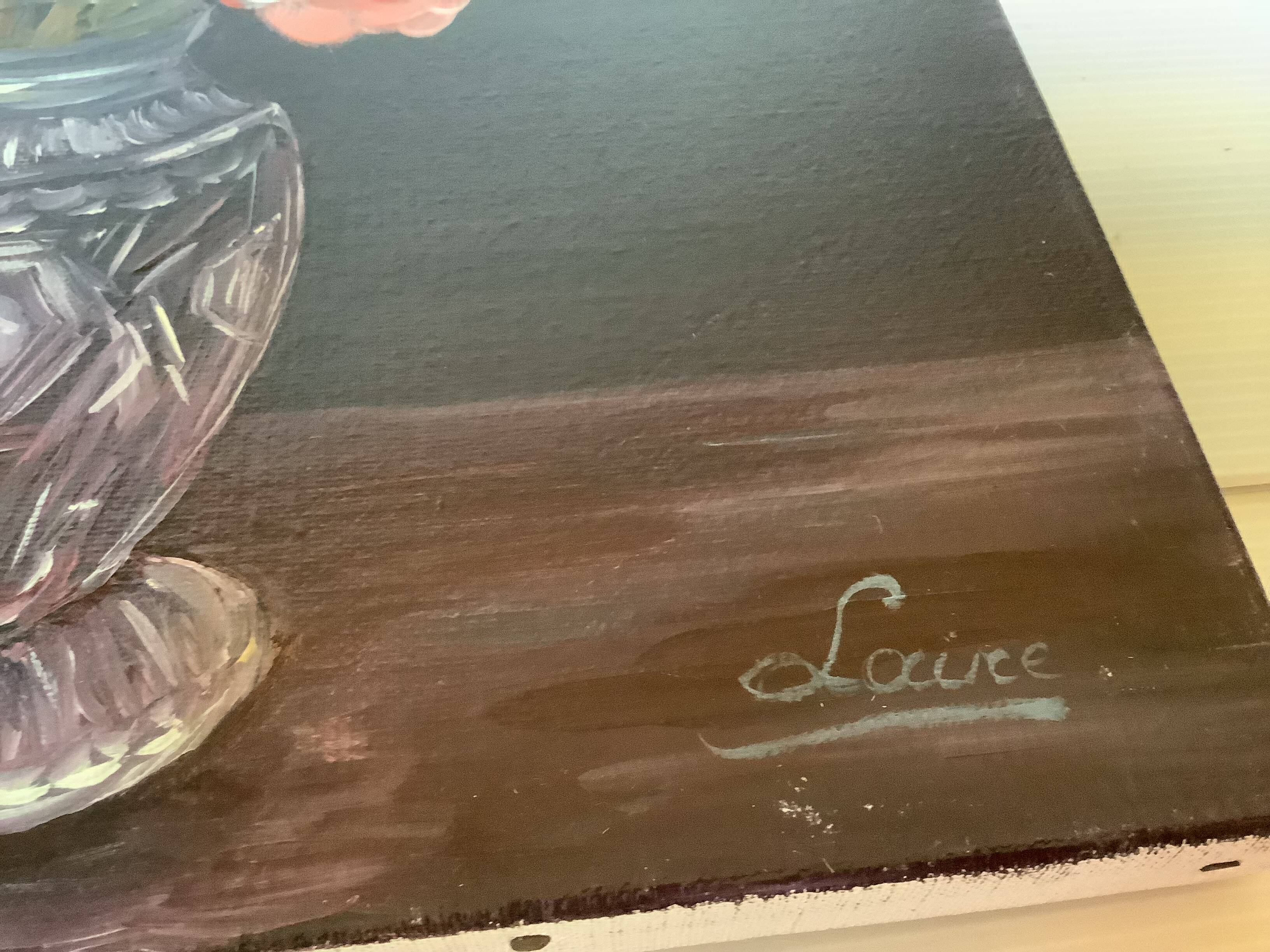 Bouquet of roses oil on canvas painting signed