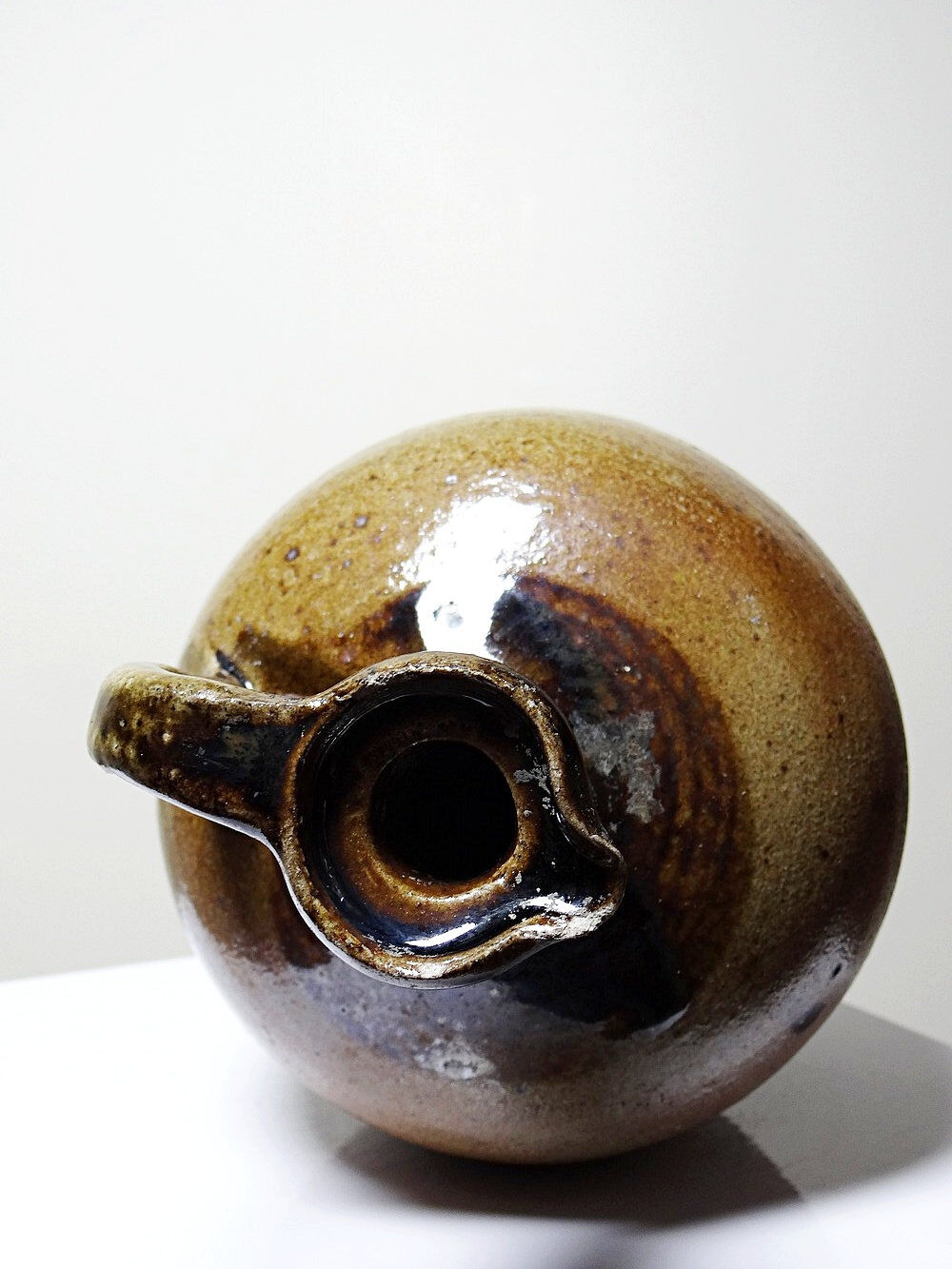 Ancient cruche from the 19th-20th century, artisanal glazed stoneware from Puisaye.