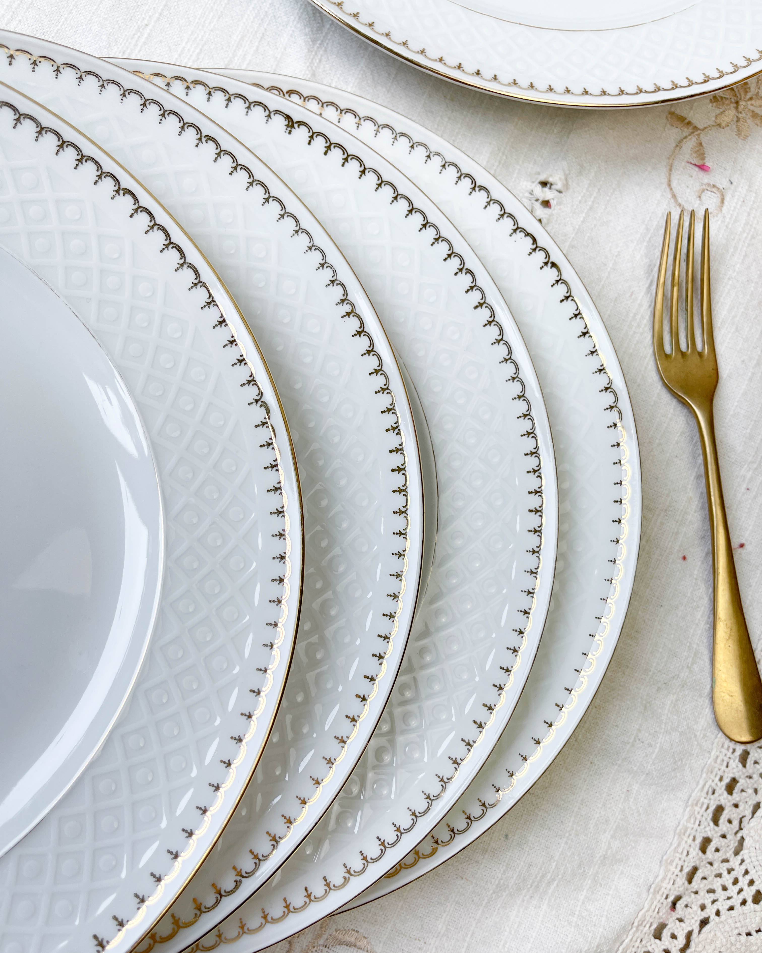 7 vintage flat plates in golden white porcelain BAVARIA model "Annabell"
