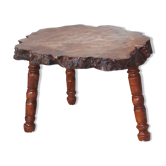 Table basse en orme massif art brutaliste années 60