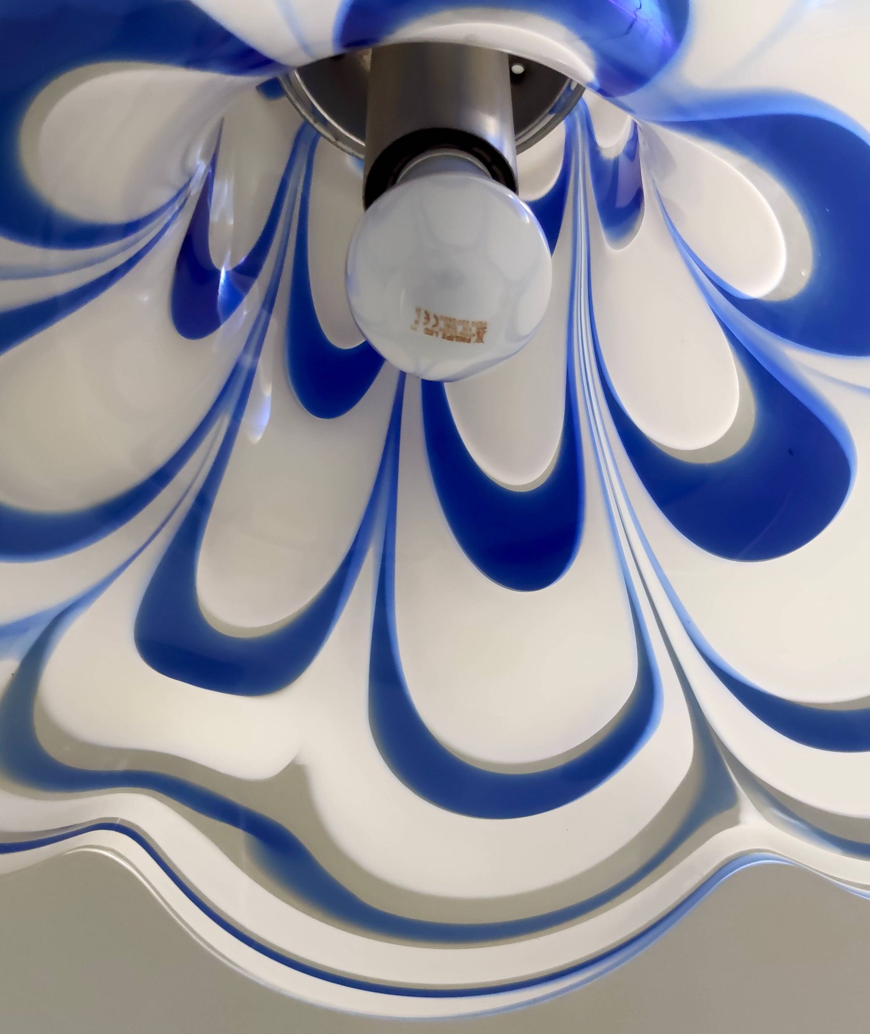 Blue & White Murano Glass Bell Pendant Ascribable to Mazzega, Italy, 1970s