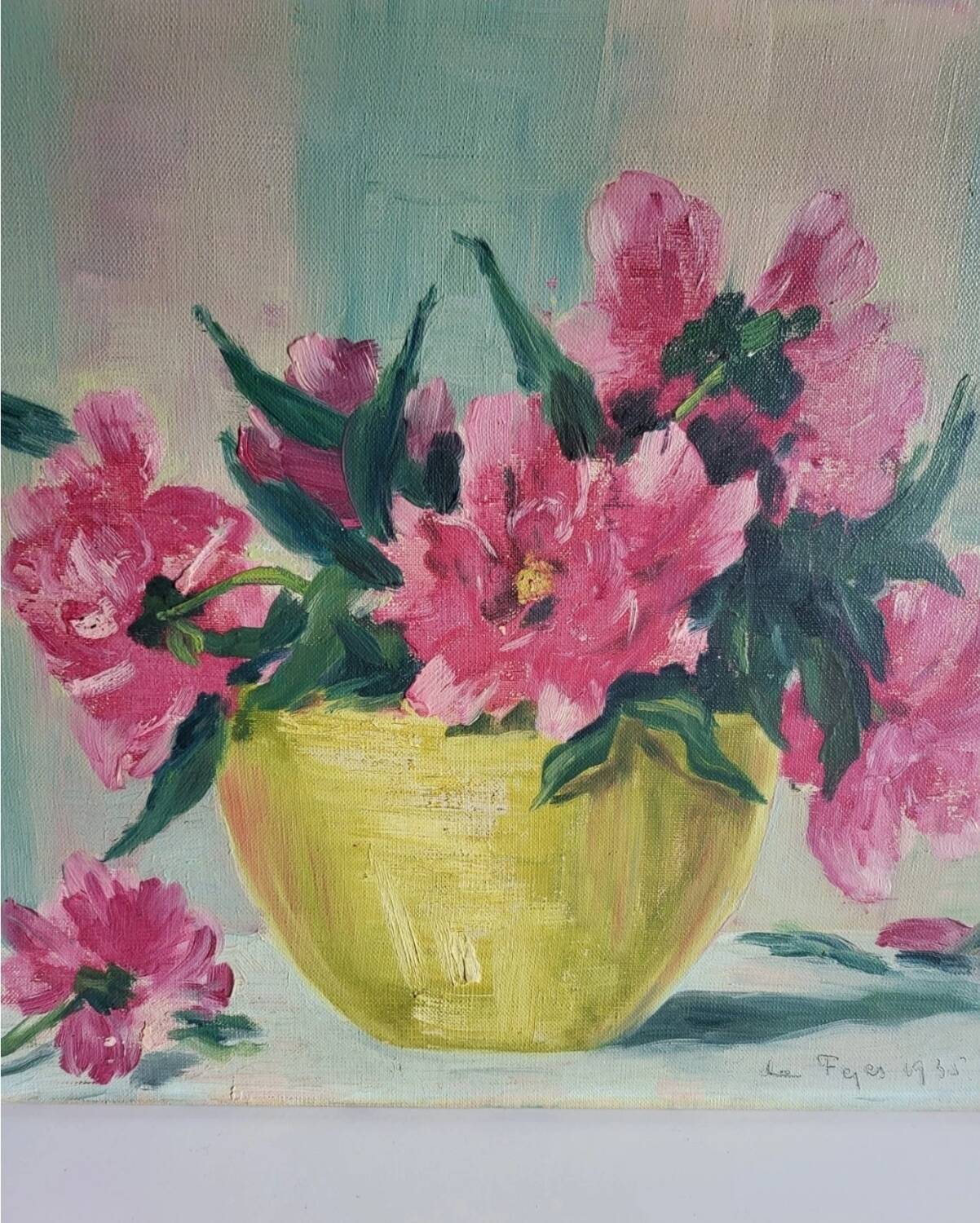 Tableau huile sur toile bouquet de fleurs, XXème
