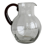 Vintage blown glass pitcher with brown handle