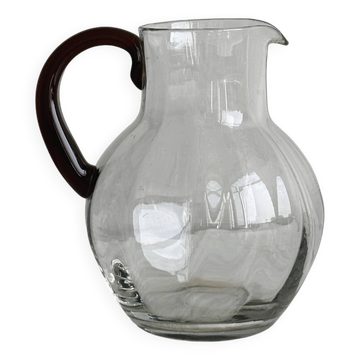 Vintage blown glass pitcher with brown handle