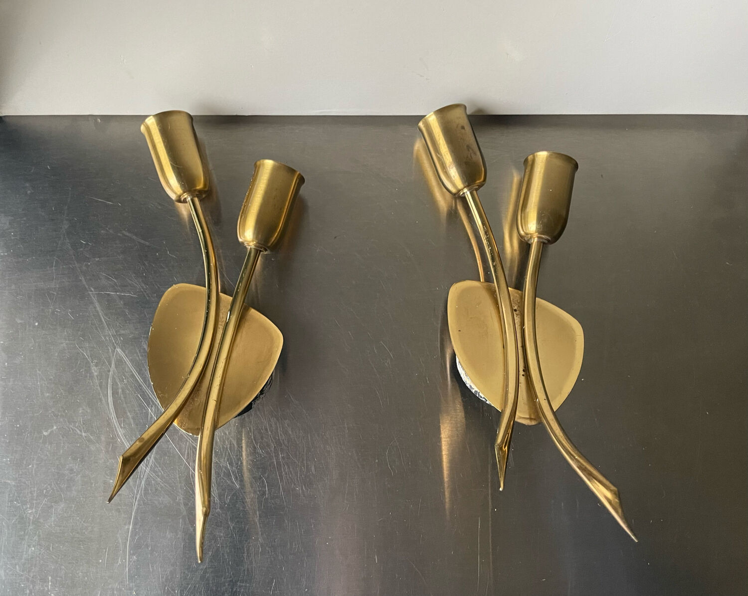 Pair of danish  mcm brass wall lamps sconces by fog & mørup