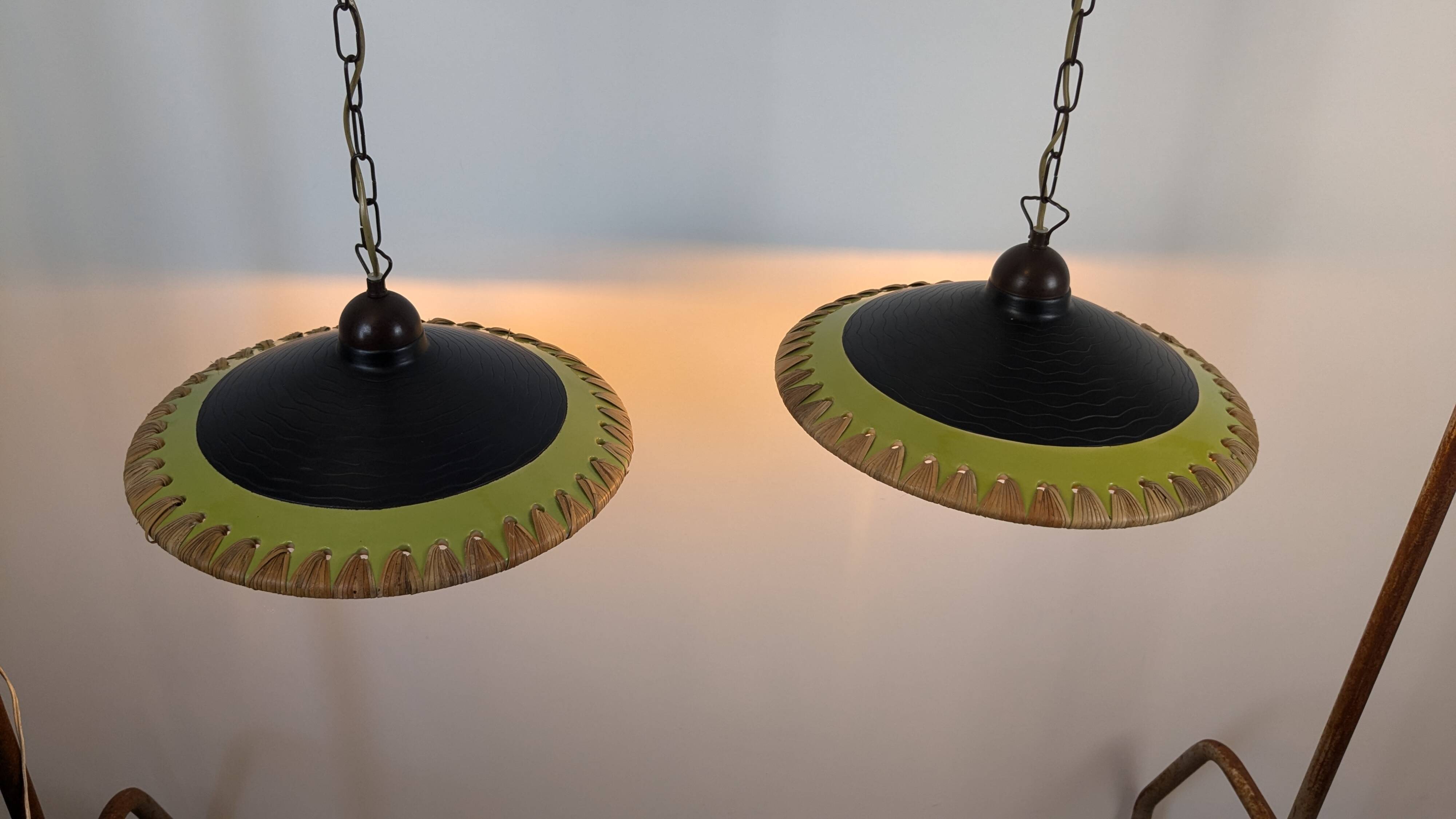 80's Concept Glass Italian Pendant Lights, Vintage Design Pair