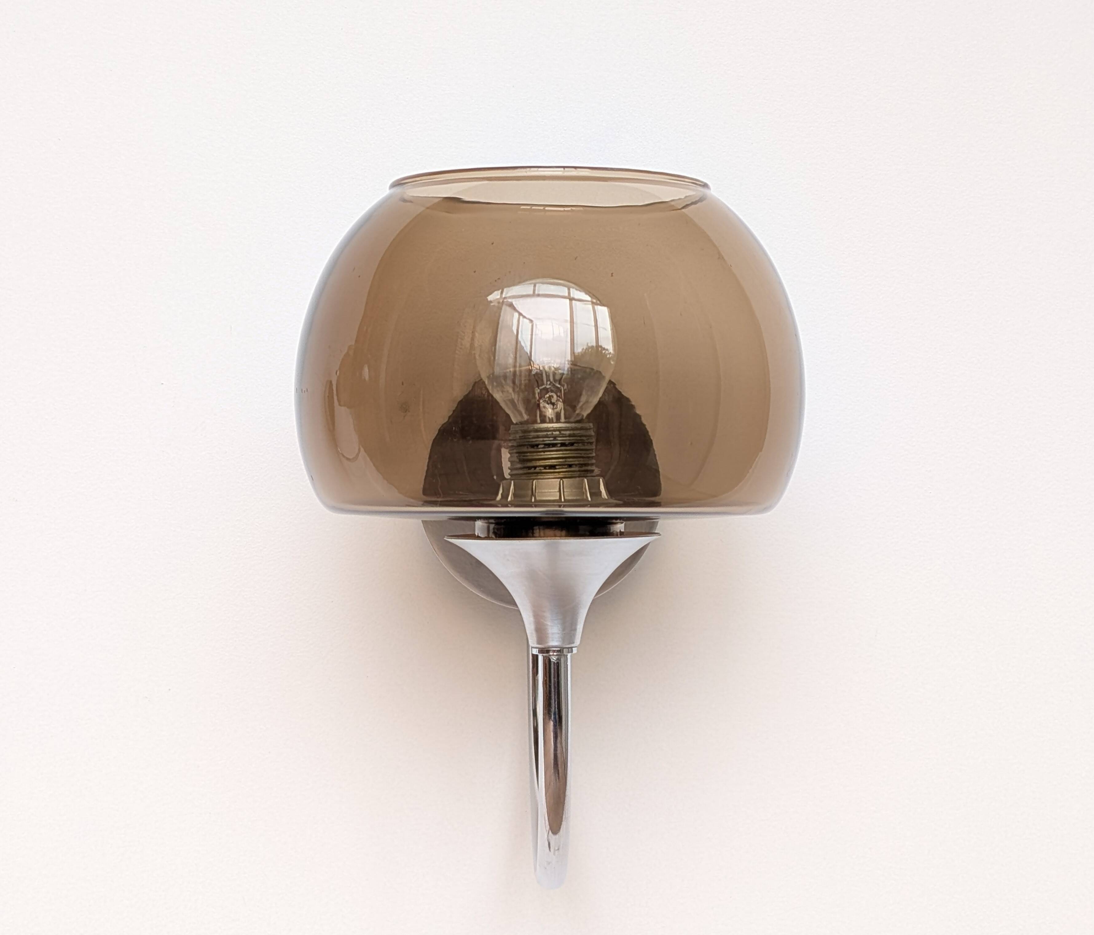 Pair of chrome and glass wall lights