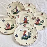 6 anciennes assiettes creuses à soupe decor au chinois Sarreguemines