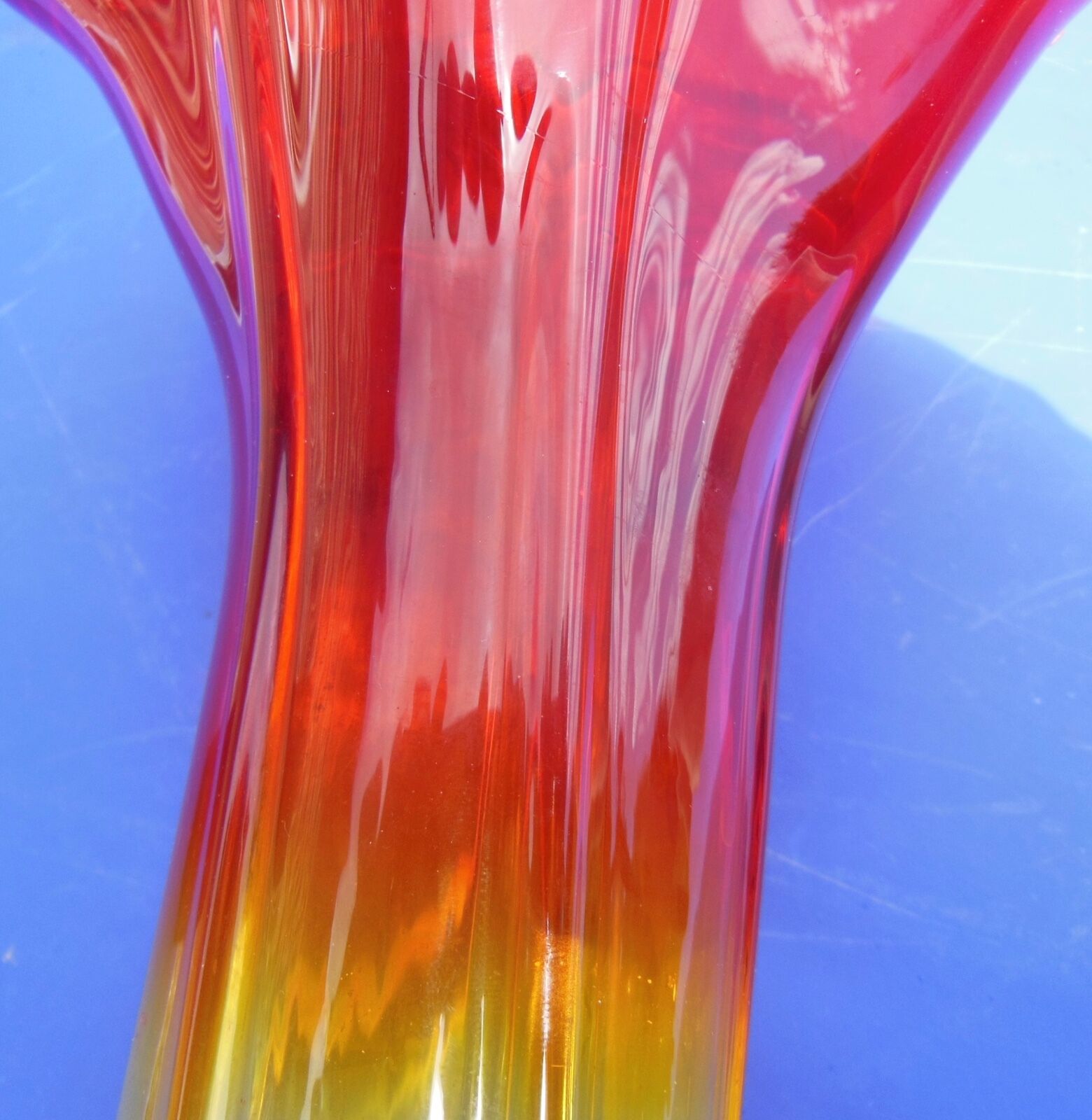 Modernist vase - molded glass - red, orange, yellow - Flavio Polis Seguso