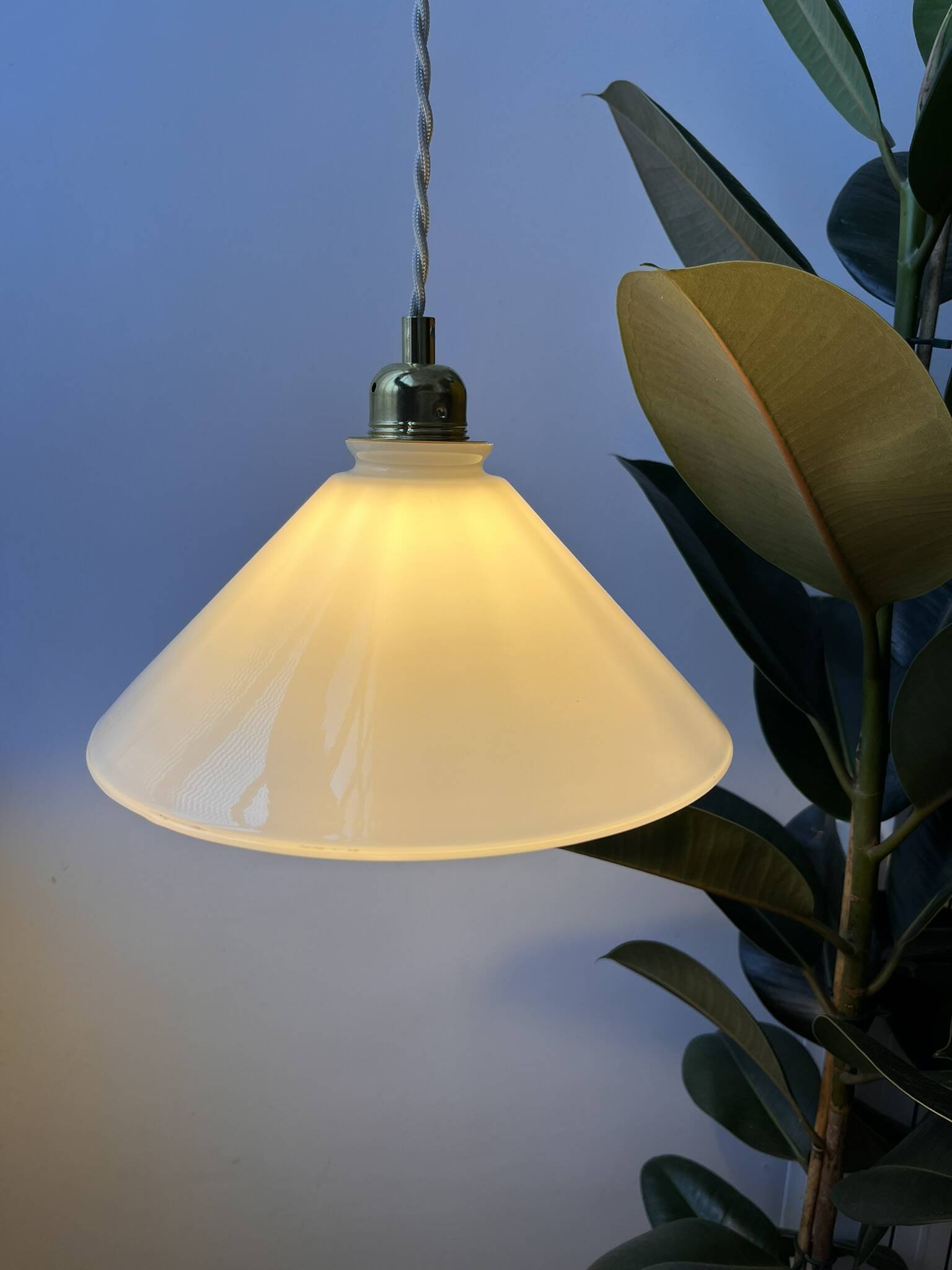 Vintage conical white glass pendant light