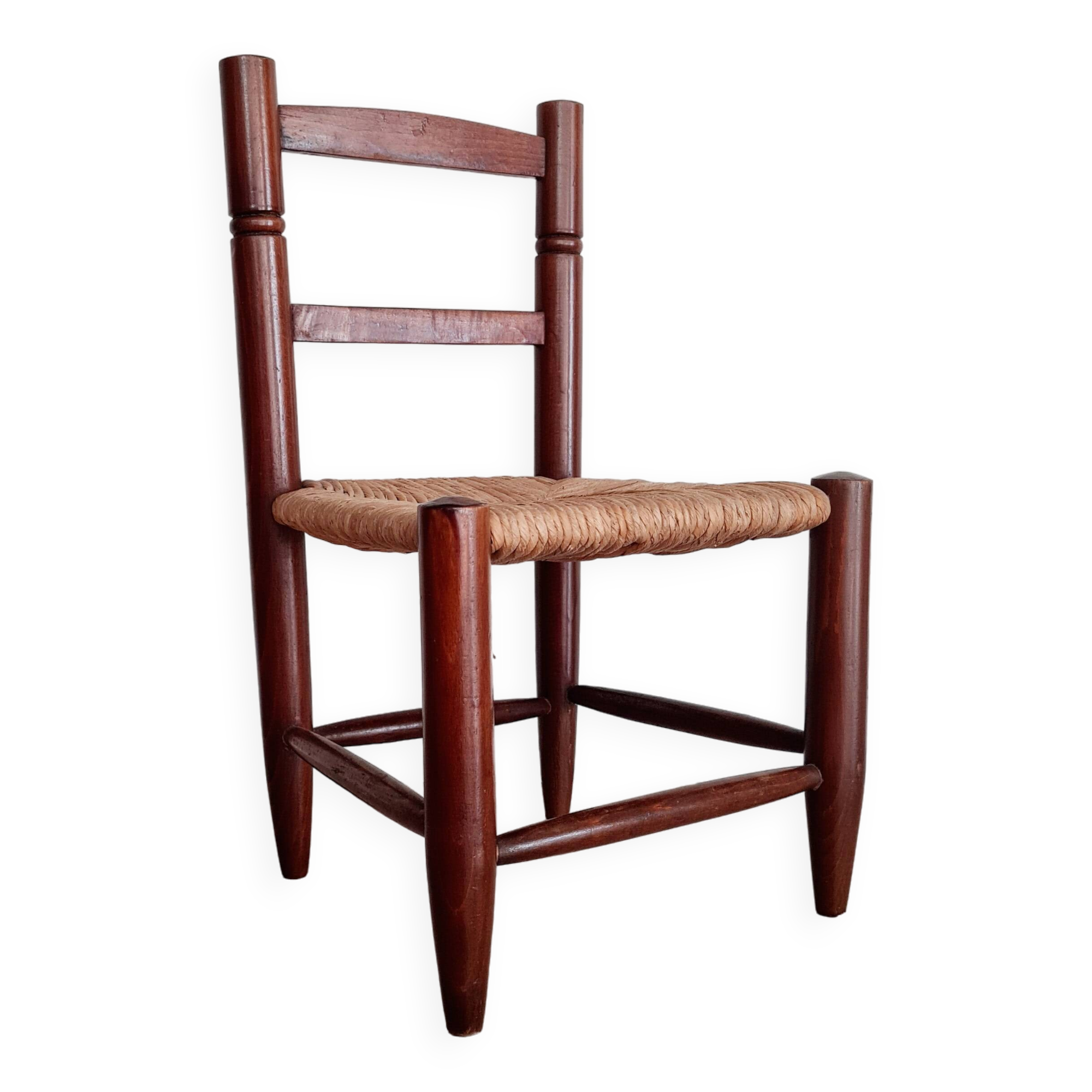 Mini wooden and straw chair - brutalist look