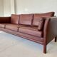 Mid century vintage danish mogens hansen 3 person sofa in burgundy leather